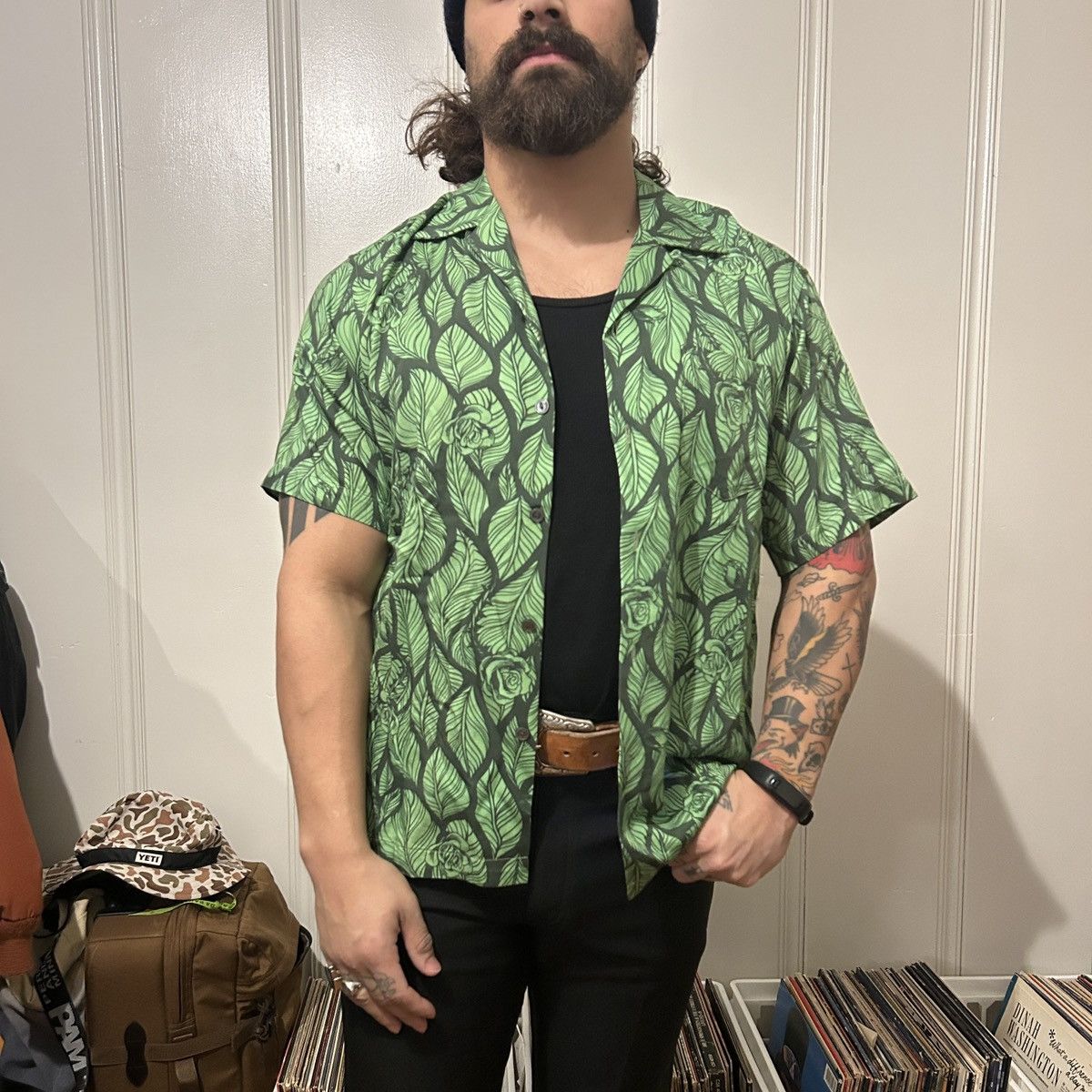 Schott Schott Camp Collar Green Leaf Hawaiian Button Up Shirt Size US L / EU 52-54 / 3 - 1 Thumbnail