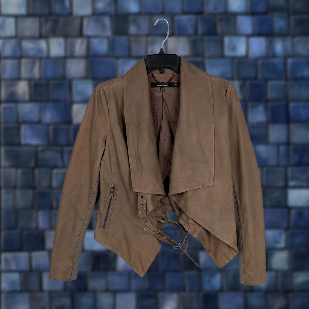 Muubaa Muubaa Jacket Womens 6 Goat Leather Asymmetrical Biker Belted Waterfall Moto Size M / US 6-8 / IT 42-44 - 1 Thumbnail