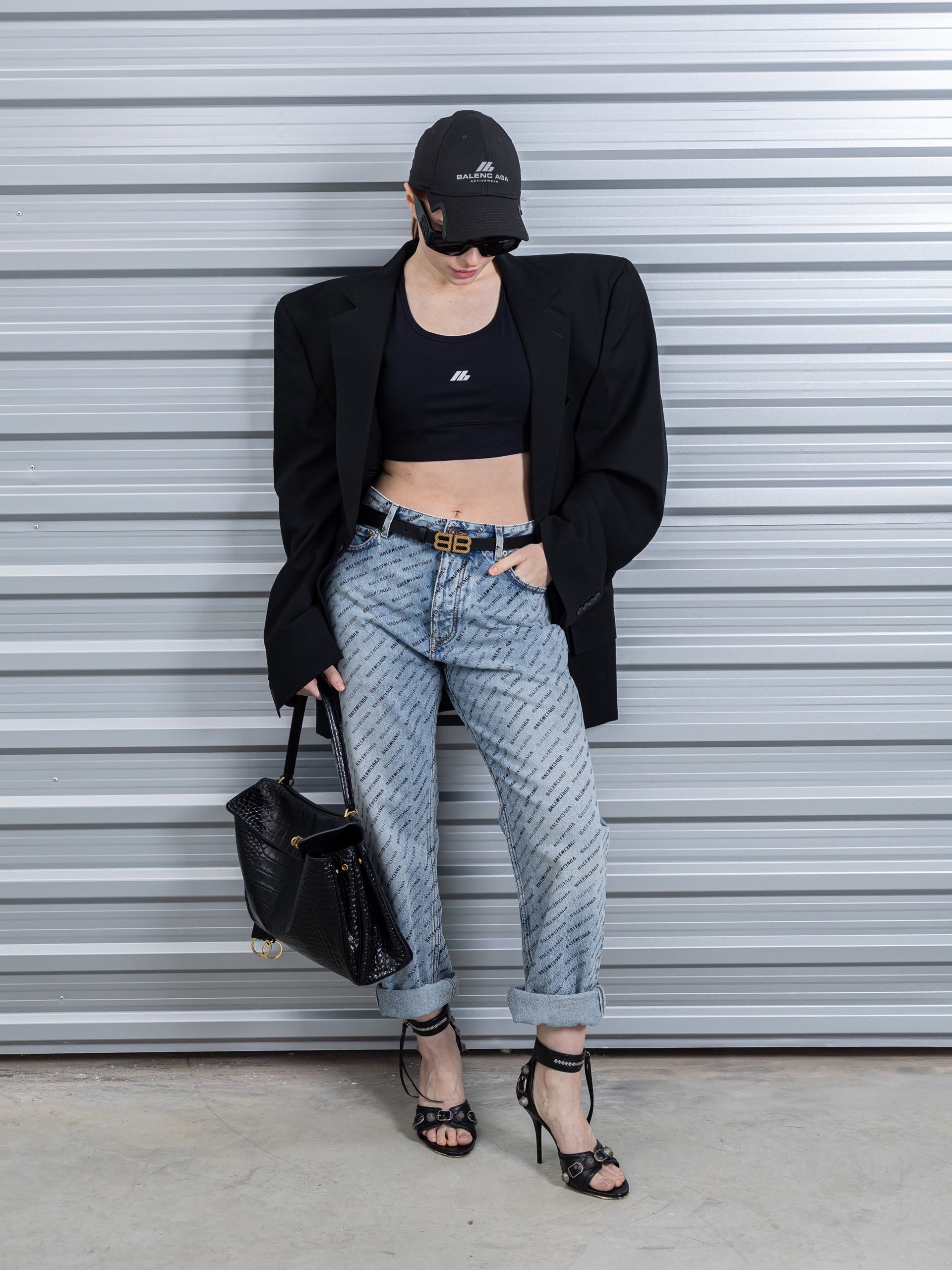 Balenciaga o1s1rm1125 Stencil Allover Loose Fit Buckle Trousers in Blue Size 26" / US 2 / IT 38 - 2 Thumbnail