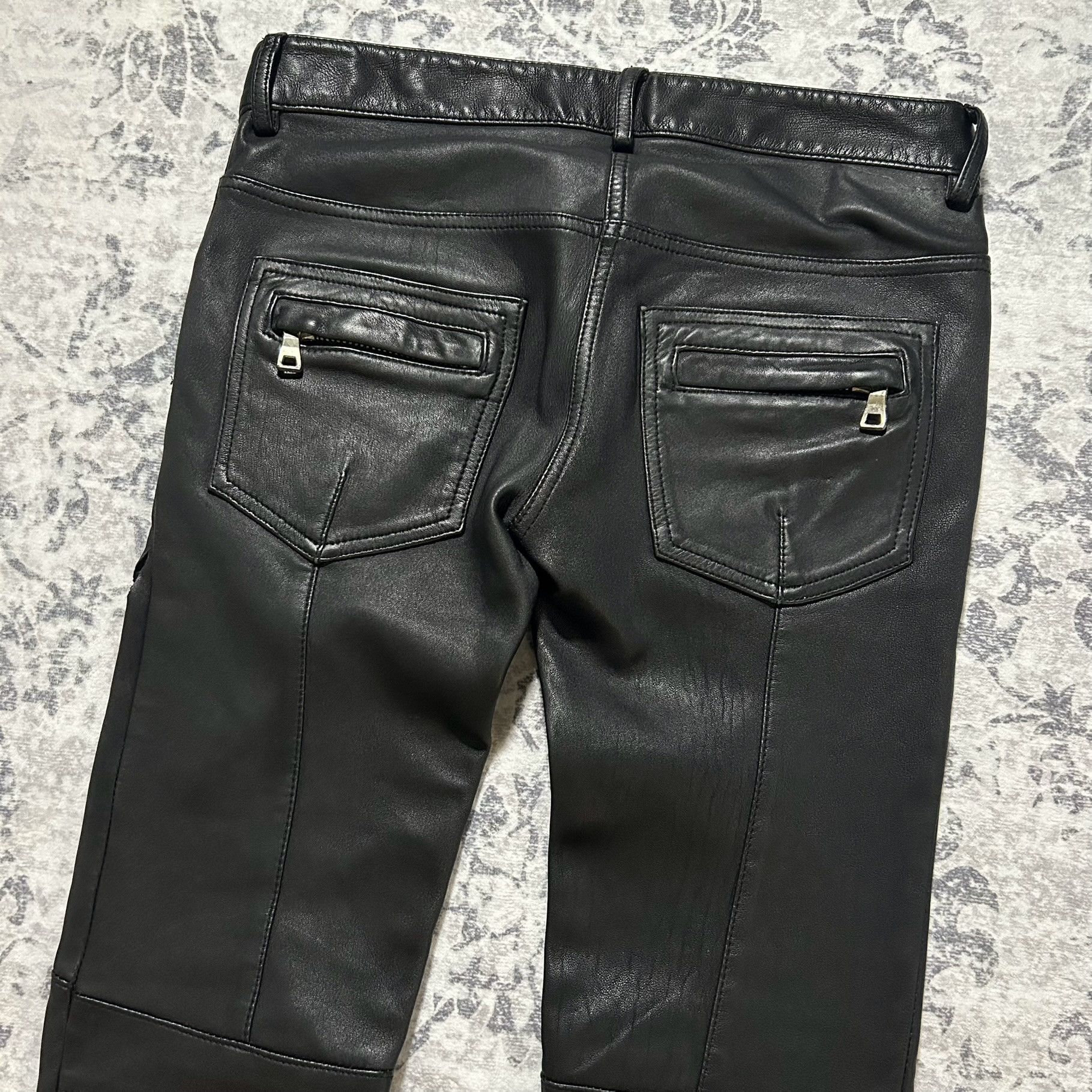 Balmain AW10 Leather Moto Biker Pants