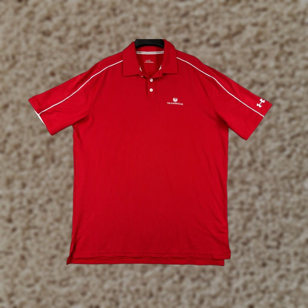 Under Armour Under Armour Polo Shirt Mens Large Red Striped Polyester Performance Golf Golfer Shirt Size US L / EU 52-54 / 3 - 1 Thumbnail