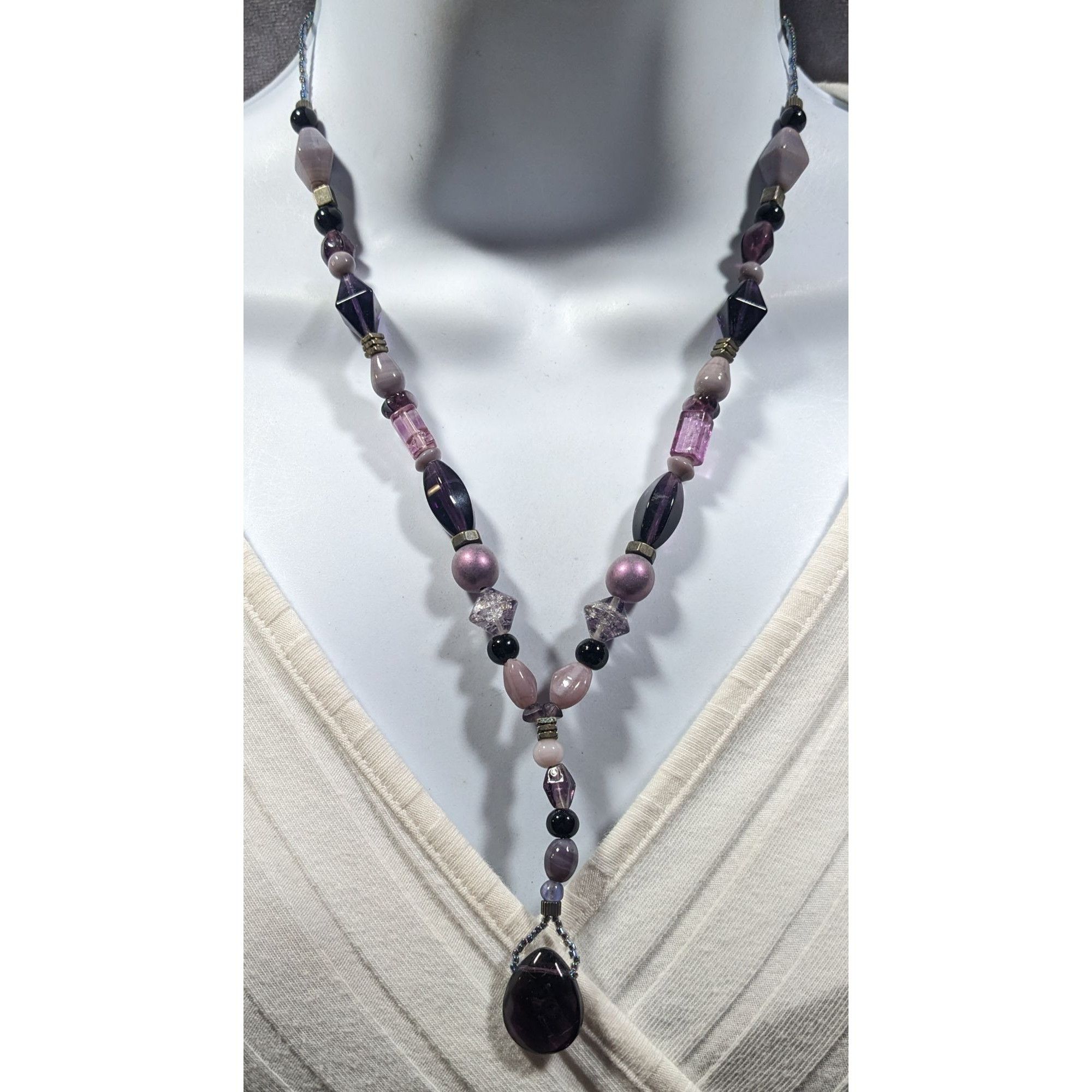 Other Handmade Purple Glass And Stone Y Necklace Size ONE SIZE - 7 Thumbnail