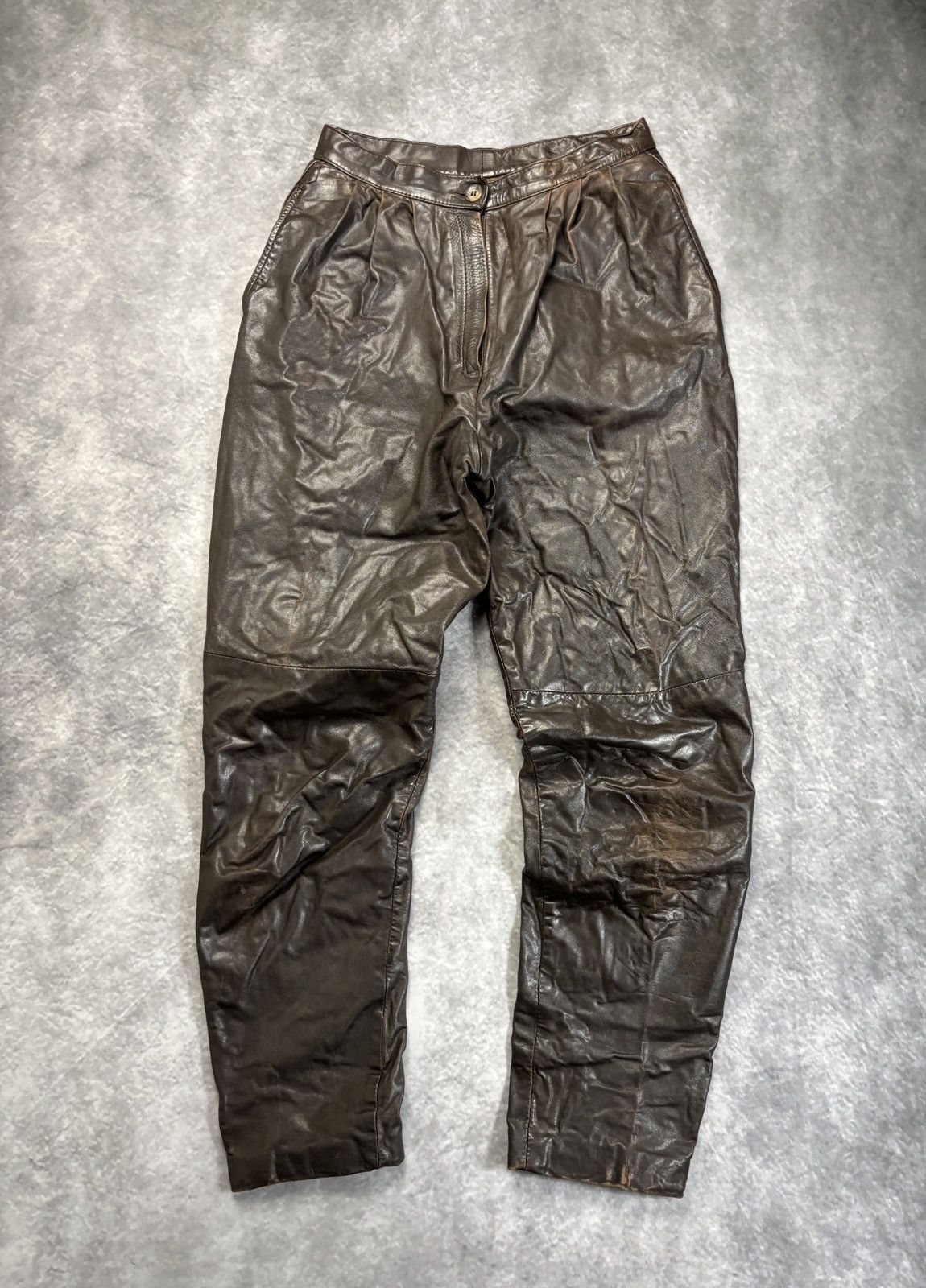 Indian Motorcycle × Leather × Vintage 1980s Vintage Leather Pants Triple Pleated Brown Biker Trous Size US 28 / EU 44 - 10 Thumbnail