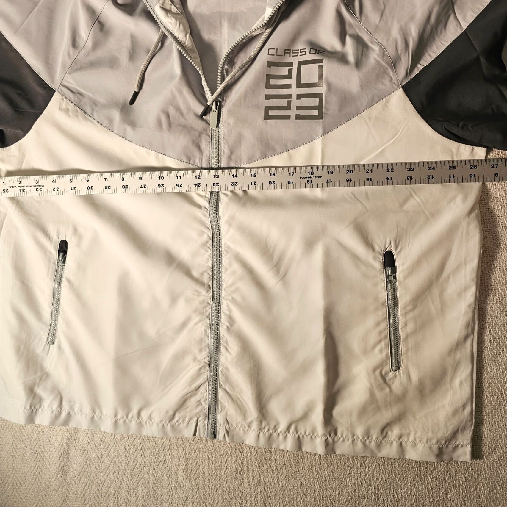 Vintage Herff Jones Windbreaker Jacket XL Hooded Full Zip White Gray Class of 2023 Size US XL / EU 56 / 4 - 4 Thumbnail
