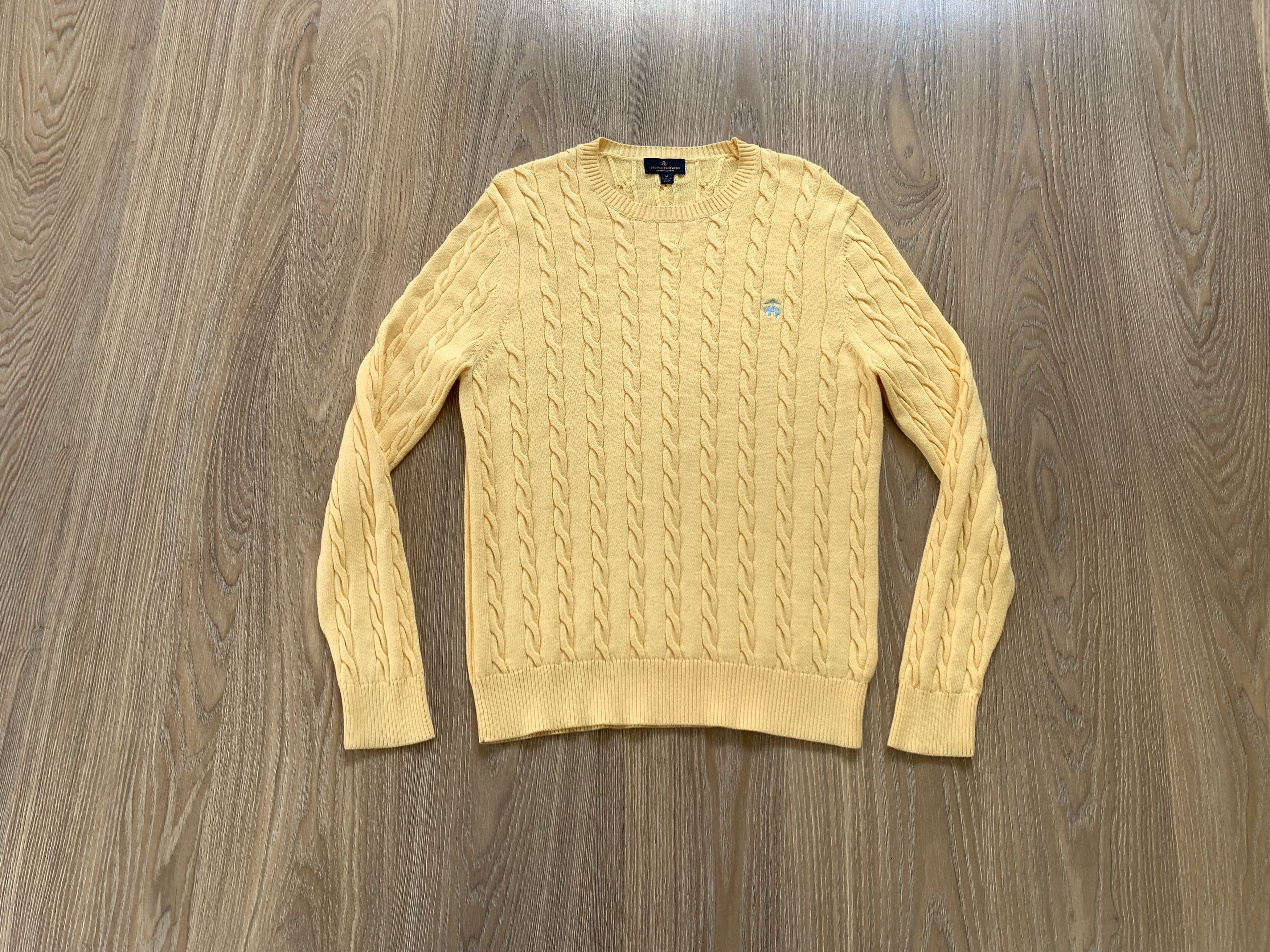 Brooks Brothers Brooks Brothers Cable-Knit Crew Neck Yellow Cotton Sweater Size US M / EU 48-50 / 2 - 12 Thumbnail