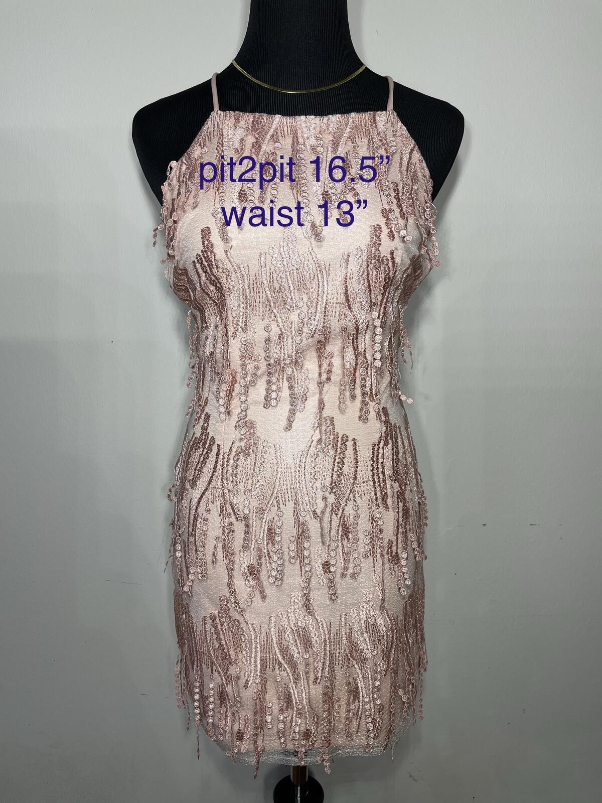 Lulus Lulus Making Magic Blush Pink Fringe Lace-Up Mini Dress XS Size XS / US 0-2 / IT 36-38 - 3 Thumbnail