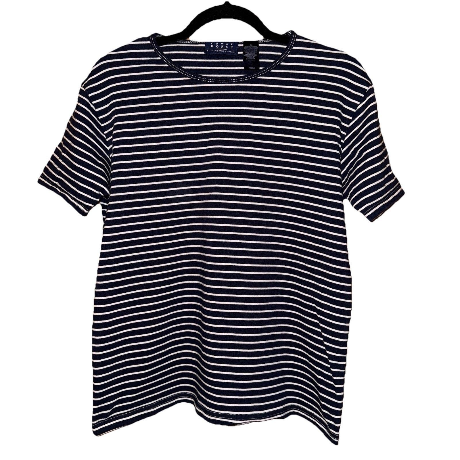 Liz Claiborne Crazy Horse Navy Blue and White Striped Blouse size Medium Size M / US 6-8 / IT 42-44 - 1 Thumbnail
