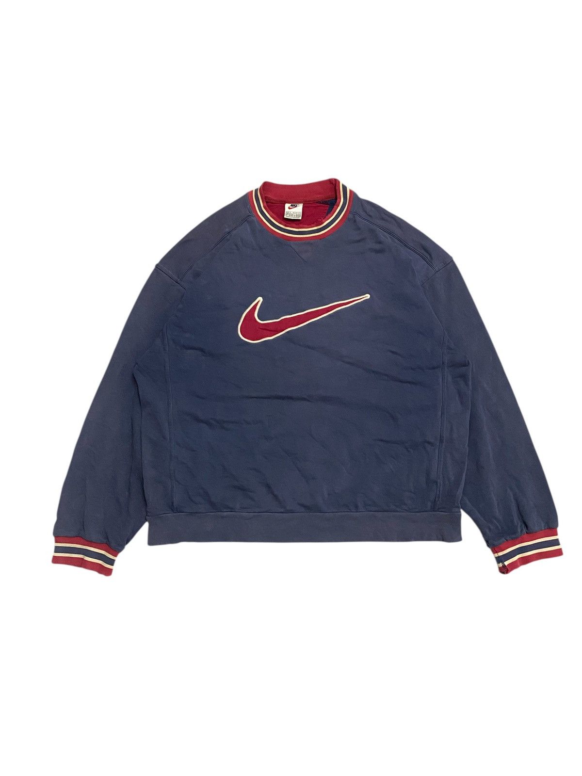 Nike × Vintage Vintage Nike Big Swoosh Embroided Distress Sweatshirt Size US L / EU 52-54 / 3 - 1 Thumbnail