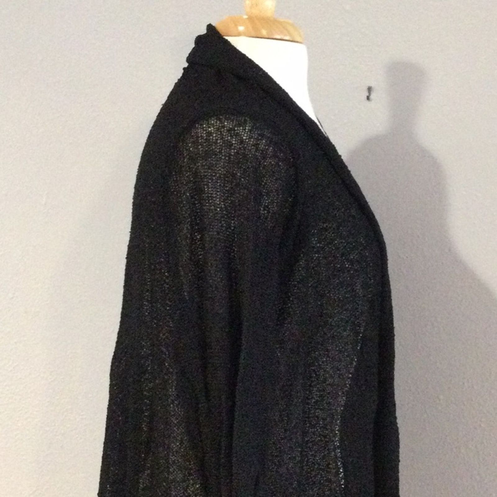 Chicos Chico's Black Fringe L/S 100% Rayon Open Cardigan M/L Size L / US 10 / IT 46 - 5 Thumbnail