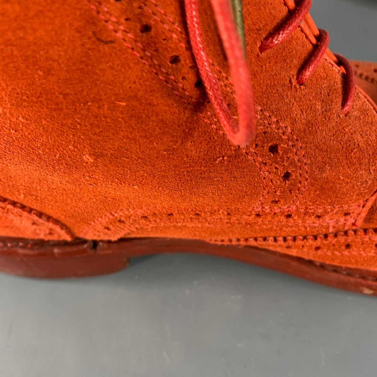 Florsheim 10 Orange Perforated Suede Wingtip Ankle Boots Size US 10 / EU 43 - 11 Thumbnail