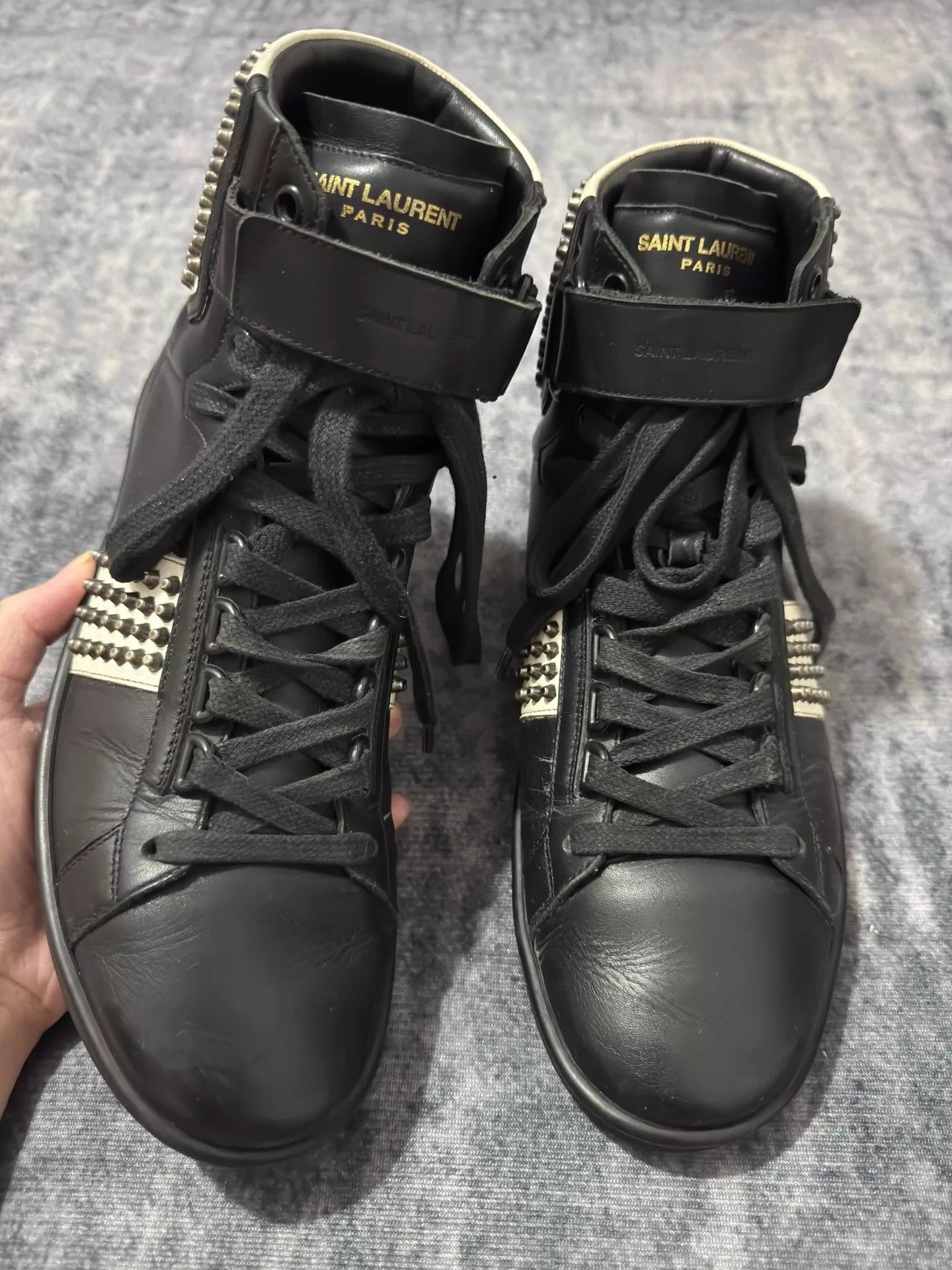 Saint Laurent Paris SLP 14fw high-top bullet magic tape skate shoes black white Size US 7 / EU 40 - 1 Thumbnail