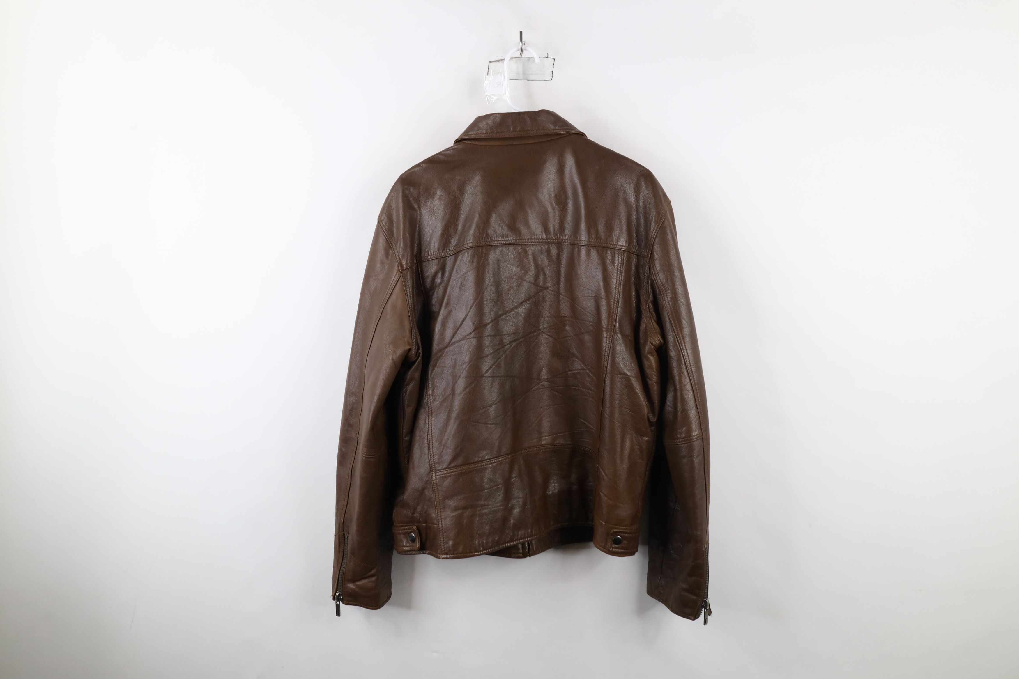 Guess × Vintage Vintage 90s Guess Lined Leather Bomber Jacket Brown Size US M / EU 48-50 / 2 - 14 Thumbnail