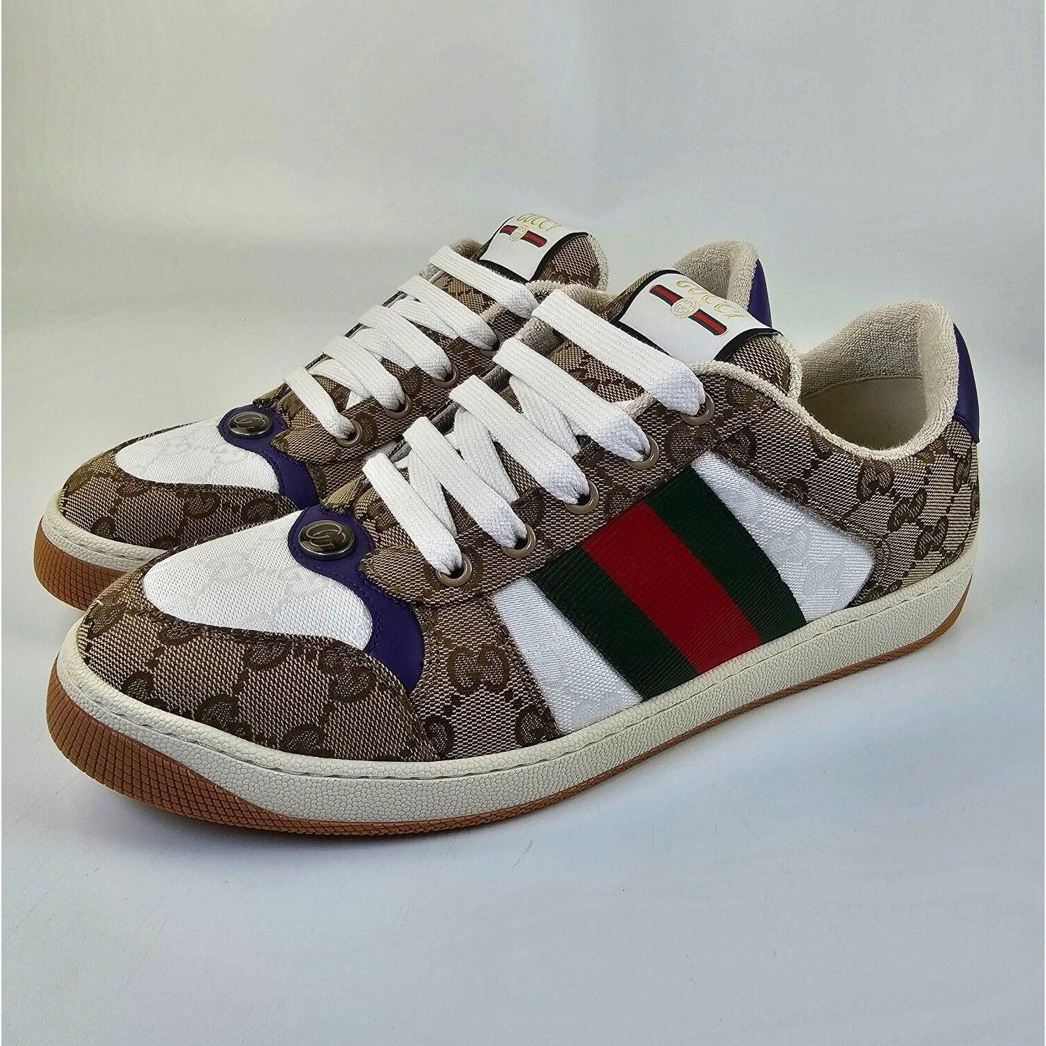 GUCCI Screener $1020 Men's Beige/White Low Top Leather Sneak