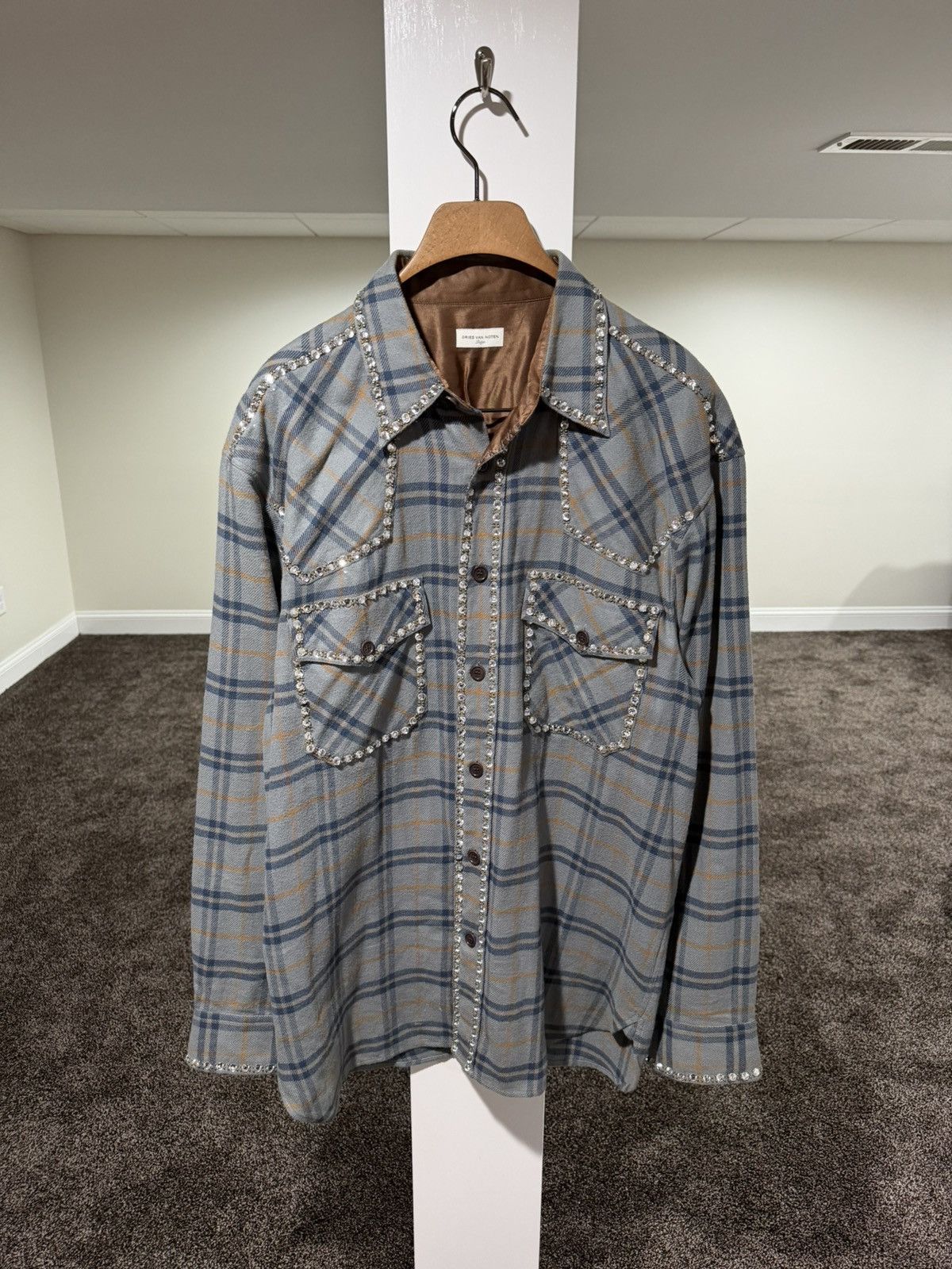 Dries Van Noten Dries Van Noten Carwick Embellsihed Crystals Plaid Shirt Size US L / EU 52-54 / 3 - 1 Thumbnail