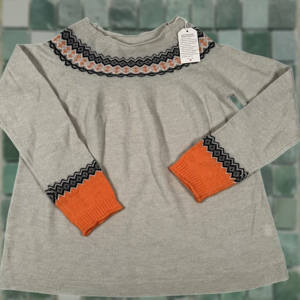 Vintage Womens Fair Isle Sweater Gray Orange Knit Pullover Crewneck M NWT Casual Workwear Size M / US 6-8 / IT 42-44 - 1 Thumbnail
