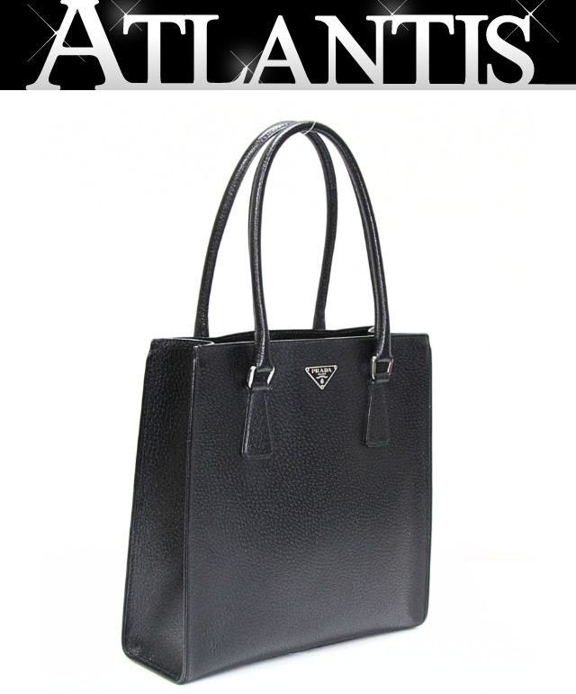 Prada PRADA Triangle Logo Leather Tote Bag Black Size ONE SIZE - 1 Thumbnail