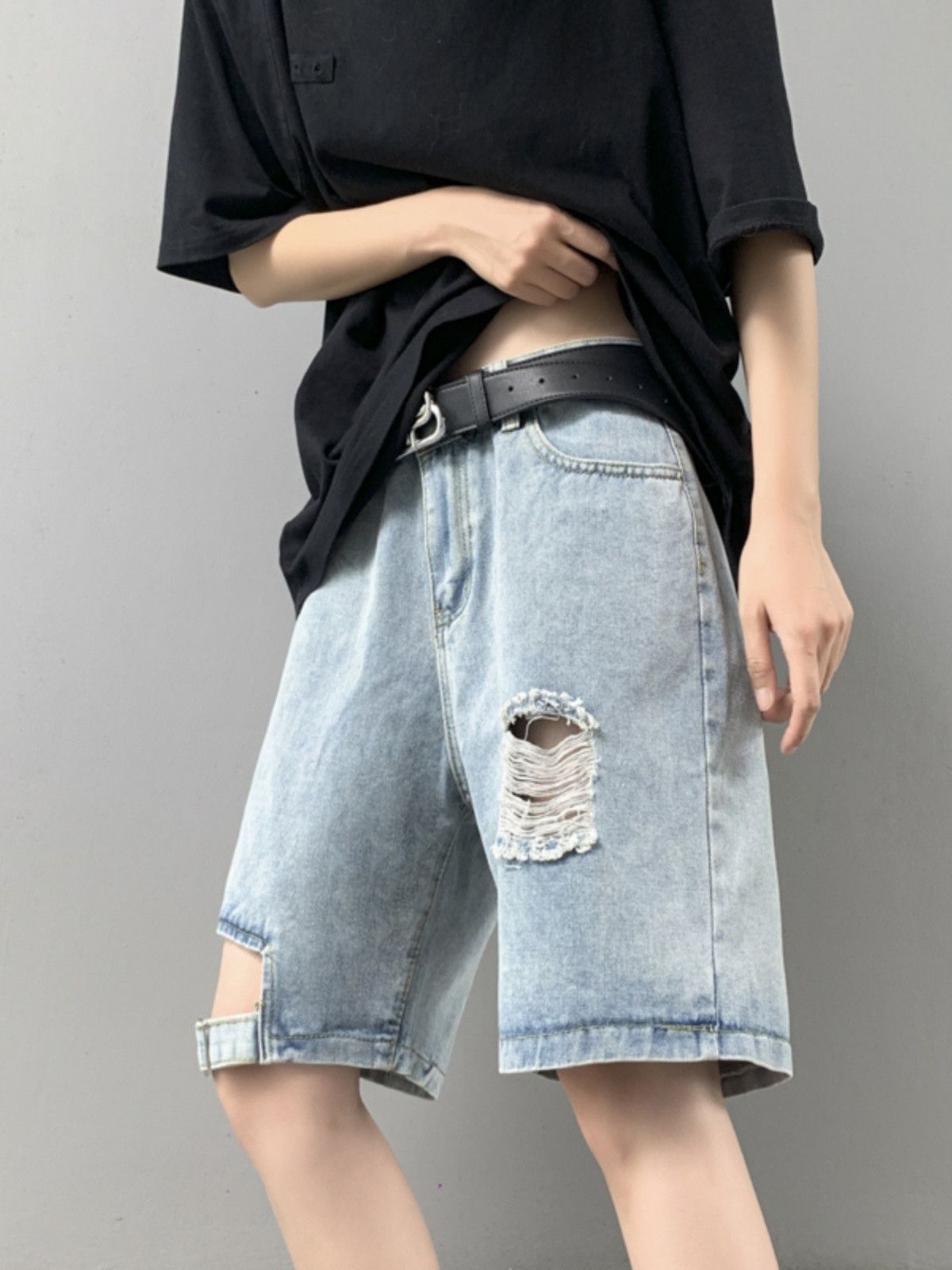 Japanese Brand × Jean Loose straight leg distressed denim shorts Size US 30 / EU 46 - 3 Thumbnail