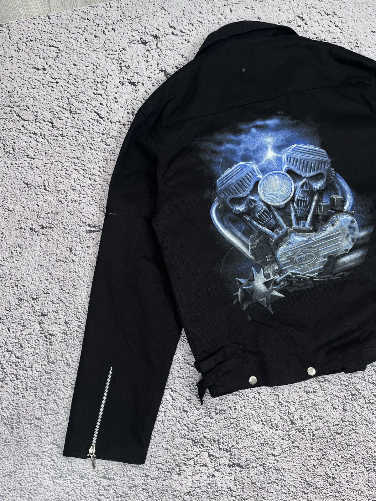 Japanese Brand Vintage Zipper Perfecto Biker Opium Skull Denim Jacket Size US L / EU 52-54 / 3 - 8 Thumbnail