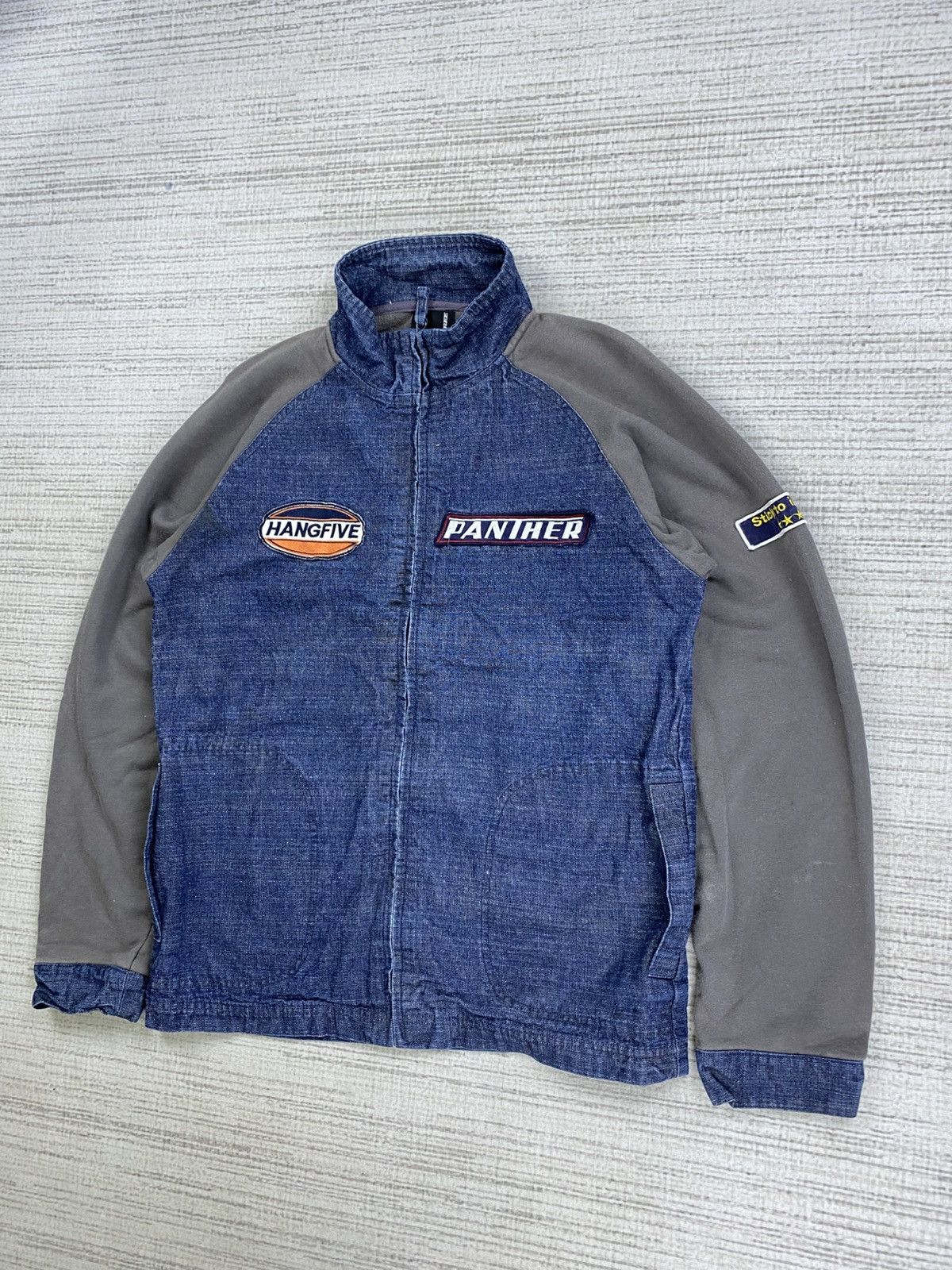 Vintage Stone Japan Brand Half Denim Patches Zipper Jacket