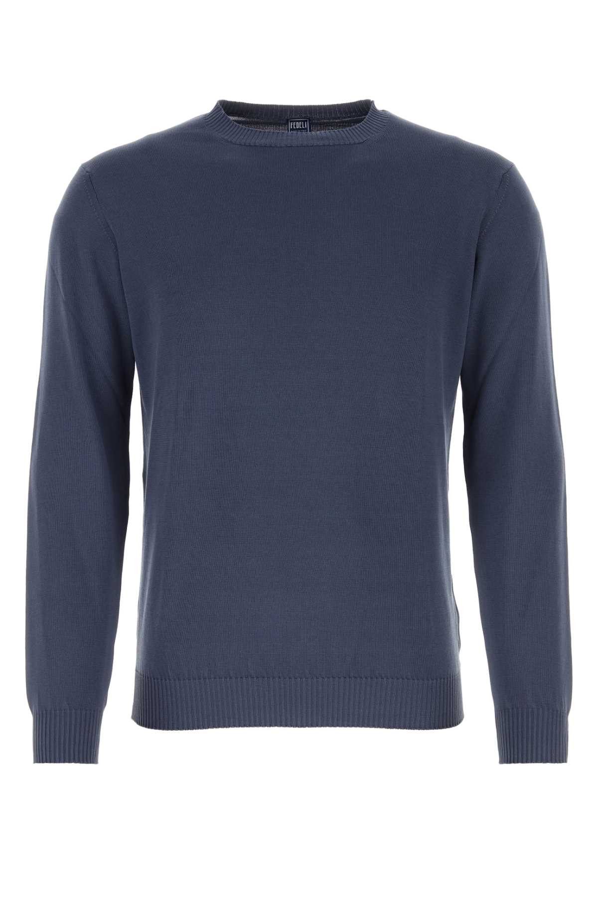image of Fedeli Air Force Blue Cotton Sweater in Light Blue, Men's (Size XL)