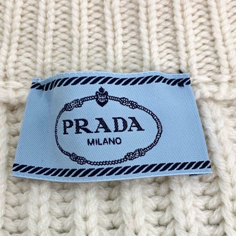 Prada Prada Logo letter inlaid round neck beige long-sleeved knit Size US M / EU 48-50 / 2 - 6 Thumbnail