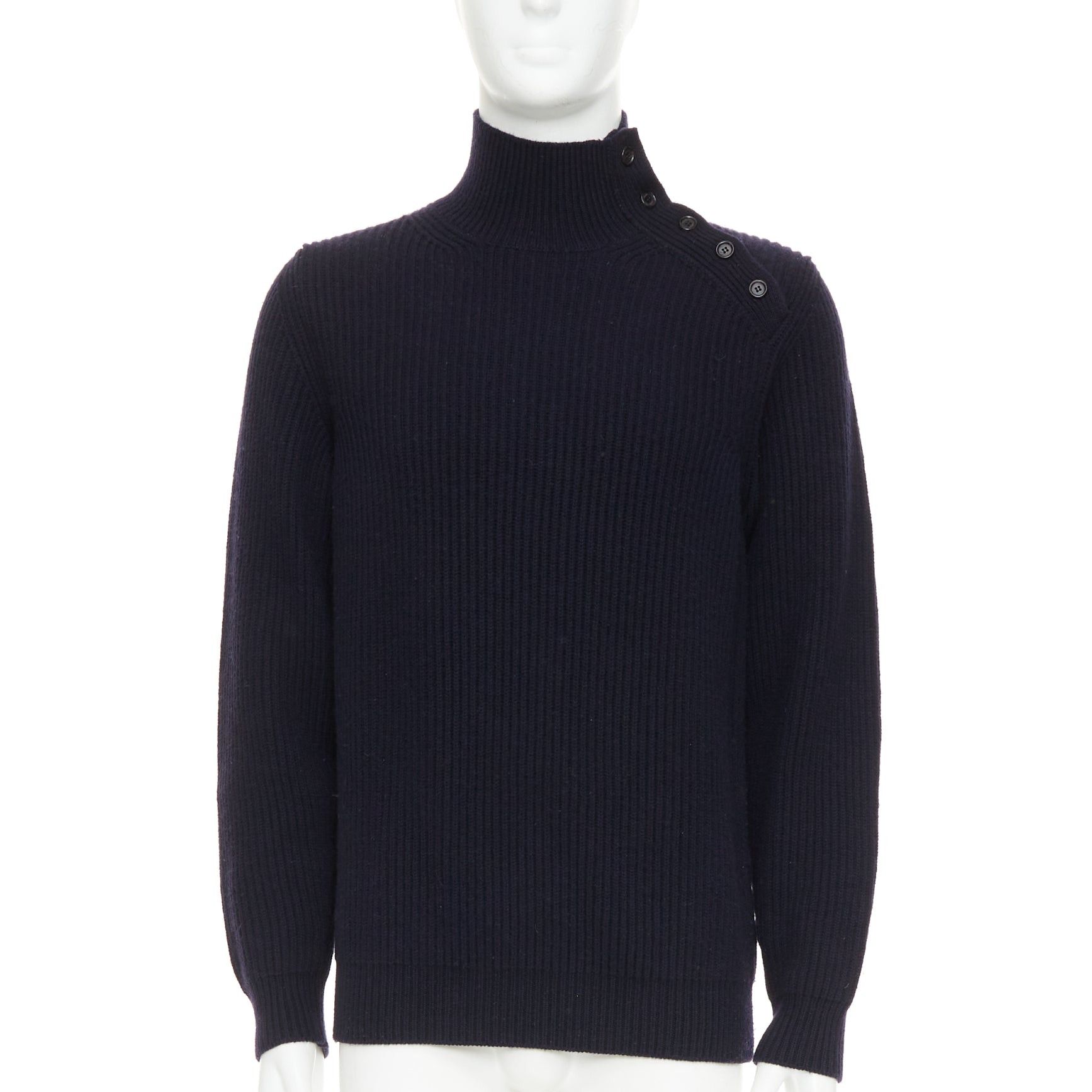 Brioni BRIONI 100% cashmere navy leather trim side button sweater IT48 M Size US M / EU 48-50 / 2 - 1 Thumbnail