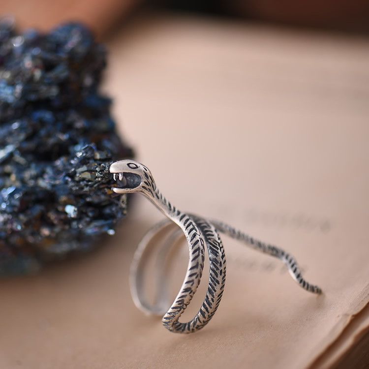 Jewelry Snake Dark Jewelry Rings Open Size Chrome Ring (Size 7-13) Size ONE SIZE - 3 Thumbnail