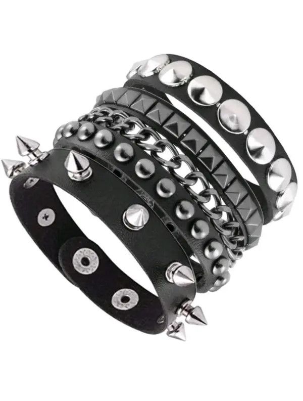 VIBE Leather Cuff Bracelet Metal Studded Wristband Size ONE SIZE - 5 Thumbnail