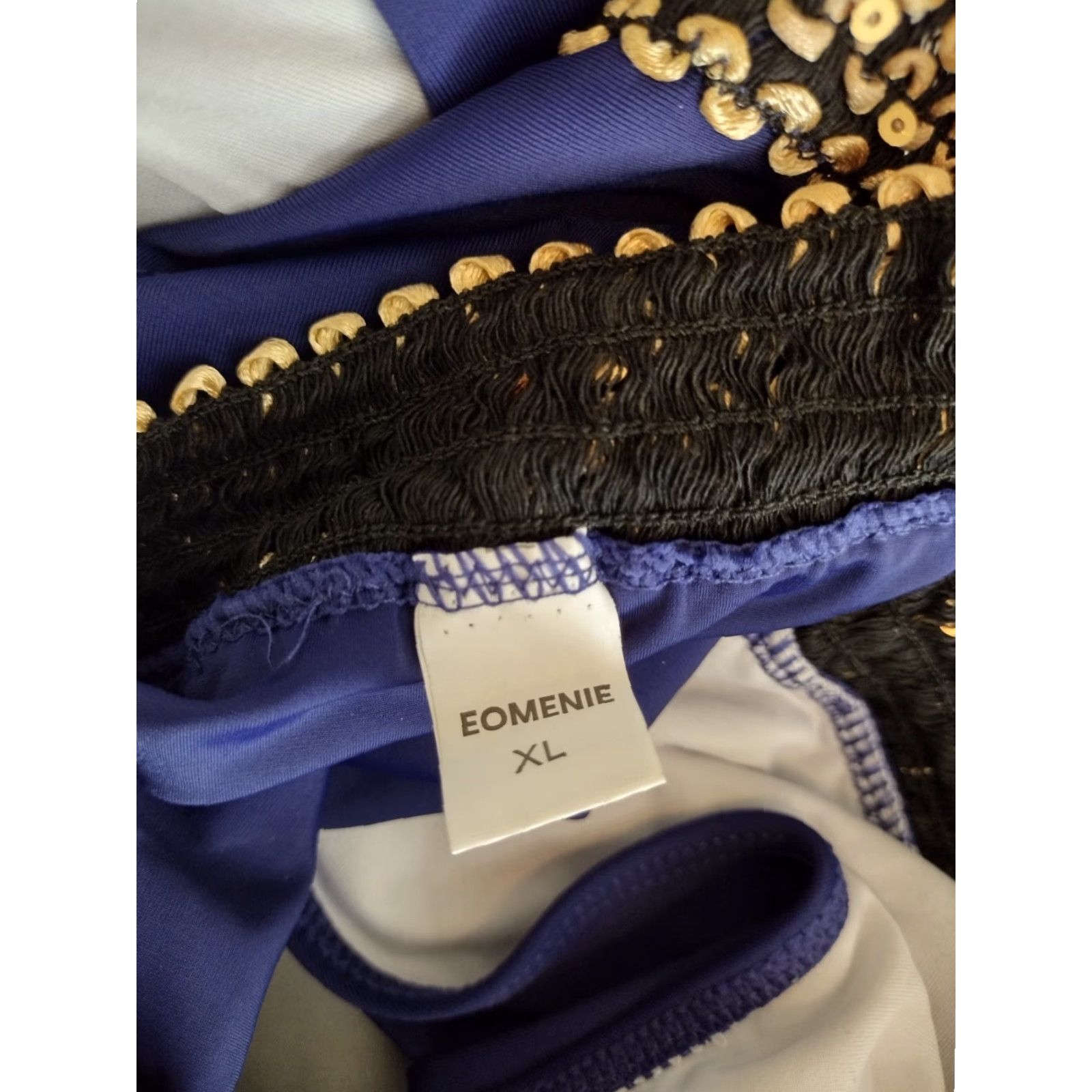 Vintage Eomenie Women's Bikini Tie Top and Bikini Bottom Blue Trim Gold XL Size XL / US 12-14 / IT 48-50 - 7 Thumbnail