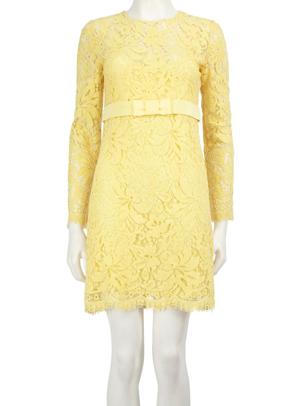 image of Temperley London Yellow Lace Bow Accent Mini Dress, Women's (Size Small)