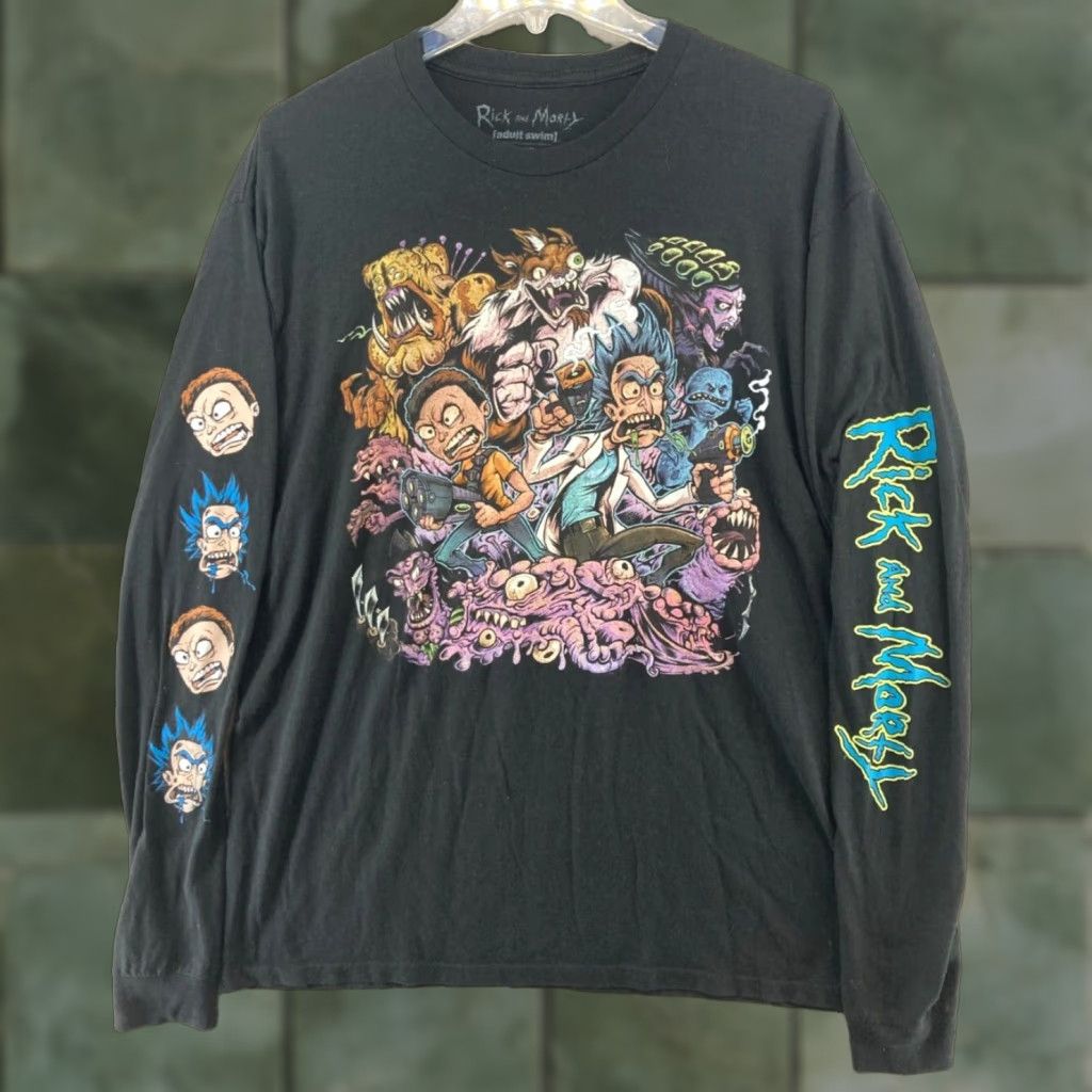 Ripple Junction VINTAGE Ripple Junction Rick and Morty T-Shirt Adult Long Sleeve Crew Neck Cotton Black Graphic Print Cartoon 90s Mens Size US L / EU 52-54 / 3 - 1 Thumbnail
