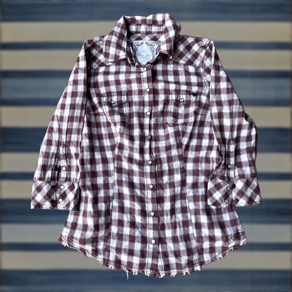 Guess GUESS Jeans Plaid Western Pearl Snap Long Sleeve Shirt Women's M Distressed Casual, Button-Up, 100% Cotton, Multicolor Size M / US 6-8 / IT 42-44 - 1 Thumbnail