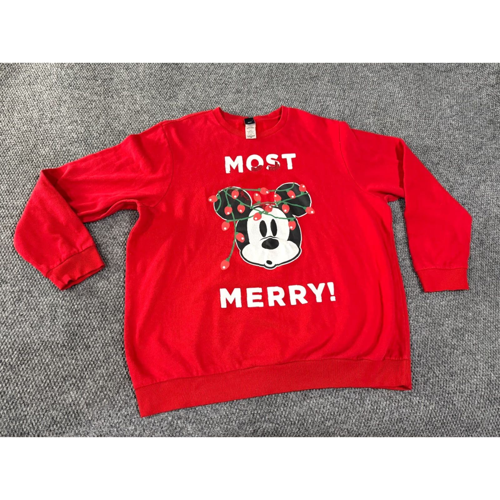 Disney Disney Sweatshirt Mens 3XL Red Mickey Mouse Holiday Christmas Graphic Most Merry Holiday Mens Size US XXL / EU 58 / 5 - 2 Thumbnail
