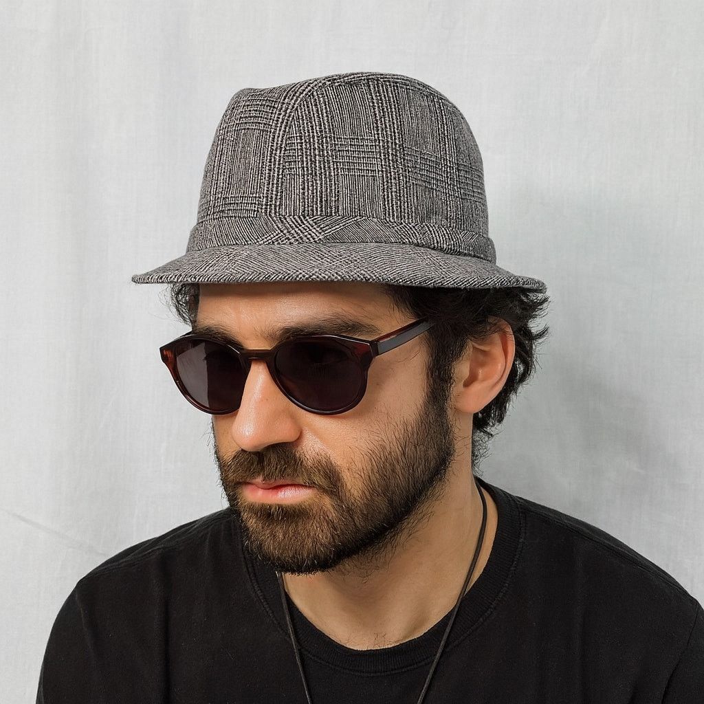Vintage Vintage 1960s Mens Glen Check Wool Fedora Hat Mod Style Size ONE SIZE - 6 Thumbnail