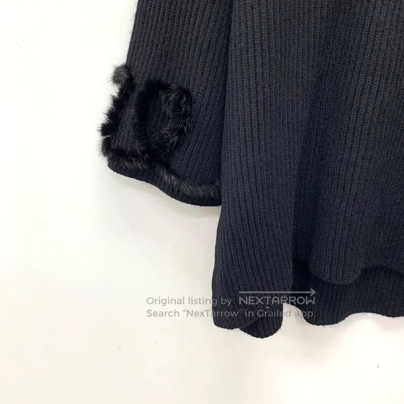 Other Fendi Black Mink Fur Trim Wool Round Neck Short Sleeve Kni Size XS / US 0-2 / IT 36-38 - 4 Thumbnail
