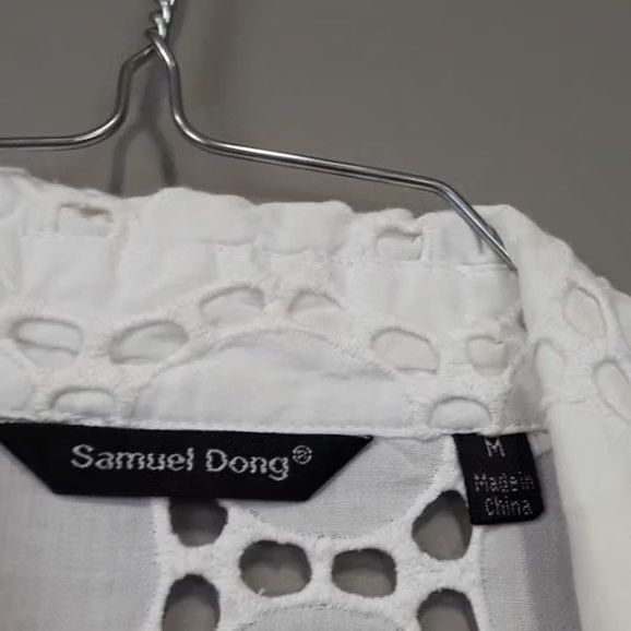 Vintage Samuel Dong Jacket Medium White Eyelet Zipper Front Wearable Art Classic Womens Size M / US 6-8 / IT 42-44 - 7 Thumbnail