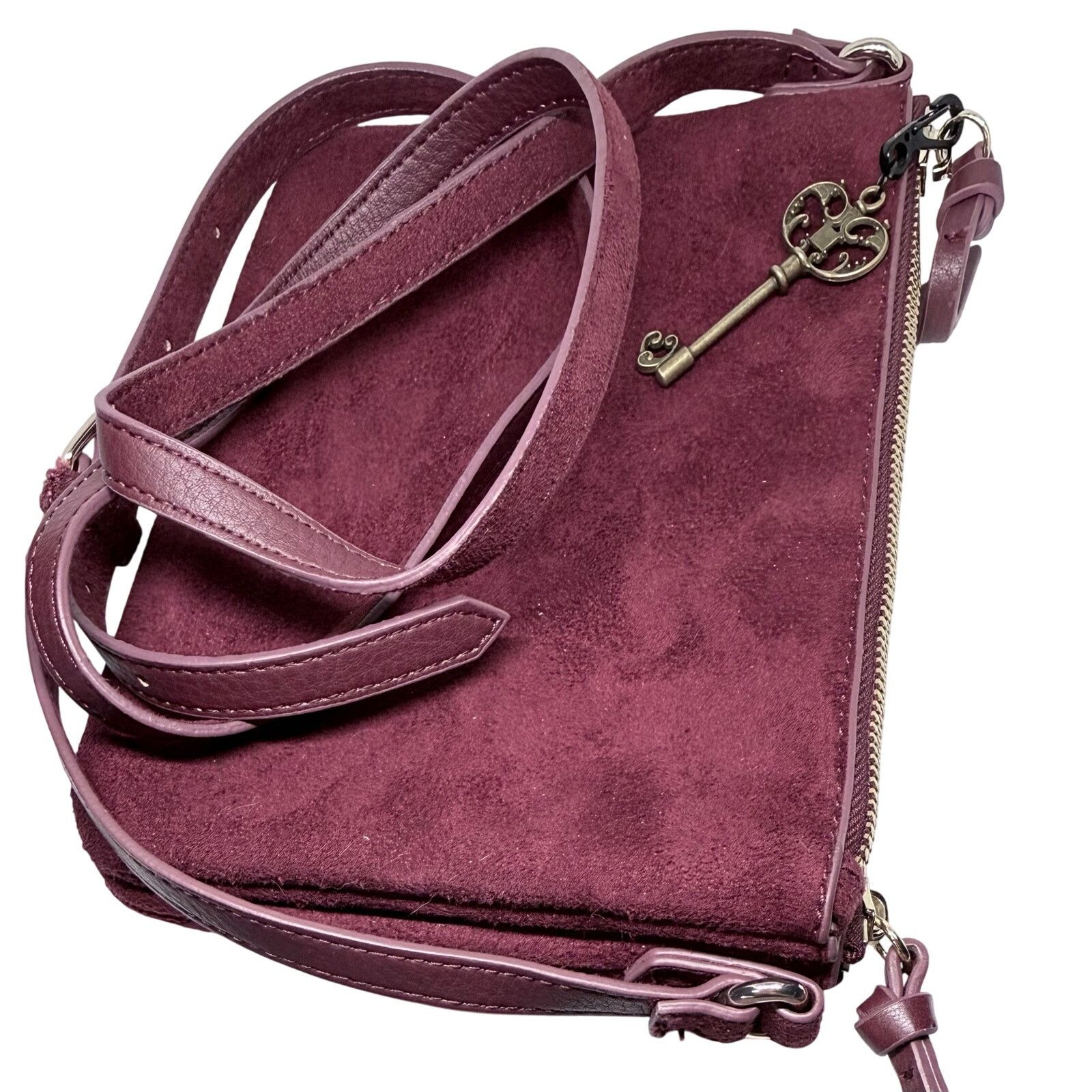 Old Navy Old Navy Burgundy Crossbody Bag Suede Key Charm 3 Pocket Size ONE SIZE - 6 Thumbnail