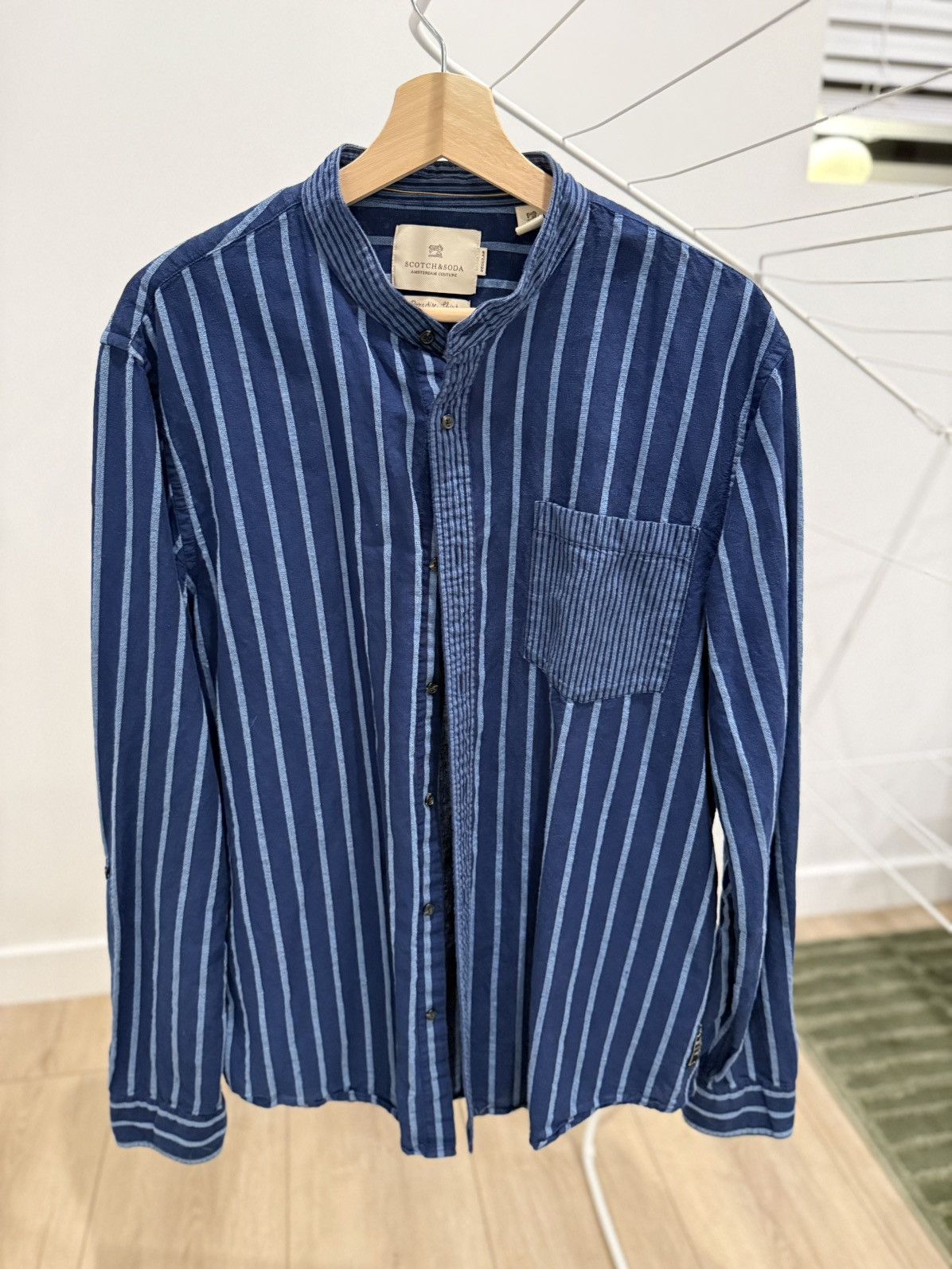 Scotch & Soda Scotch & Soda Striped Band Collar Shirt – Blue (XL) Size US XL / EU 56 / 4 - 1 Thumbnail