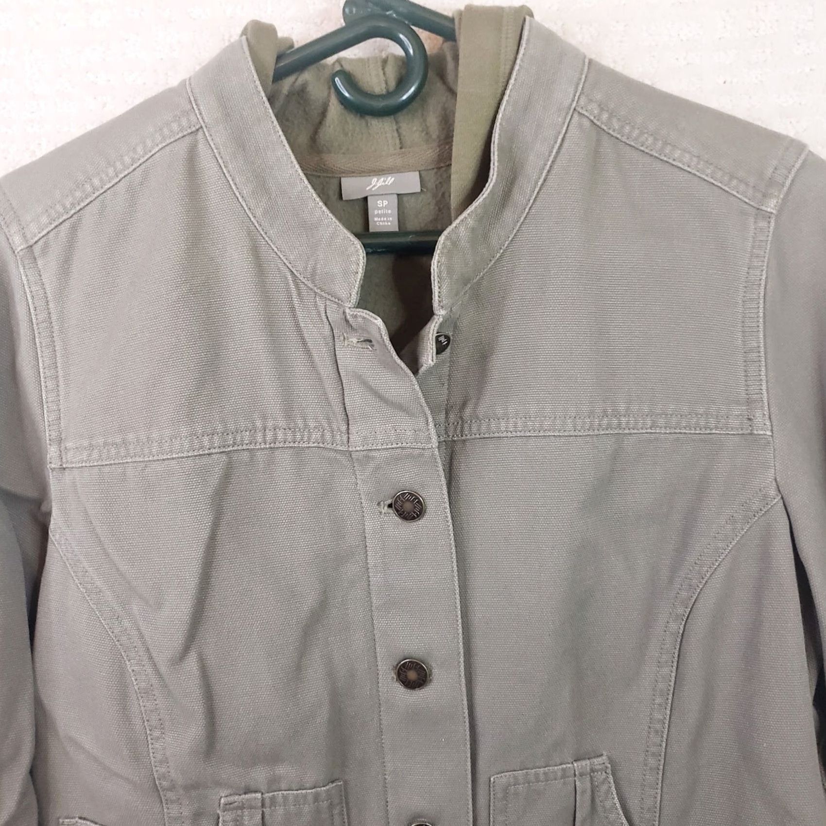 J. Jill J Jill Jacket Petite Short Army Green Canvas Inner Liner Hoodie Pockets Button Closure 2-in-1 Vintage? No, Not Vintage Size S / US 4 / IT 40 - 3 Thumbnail