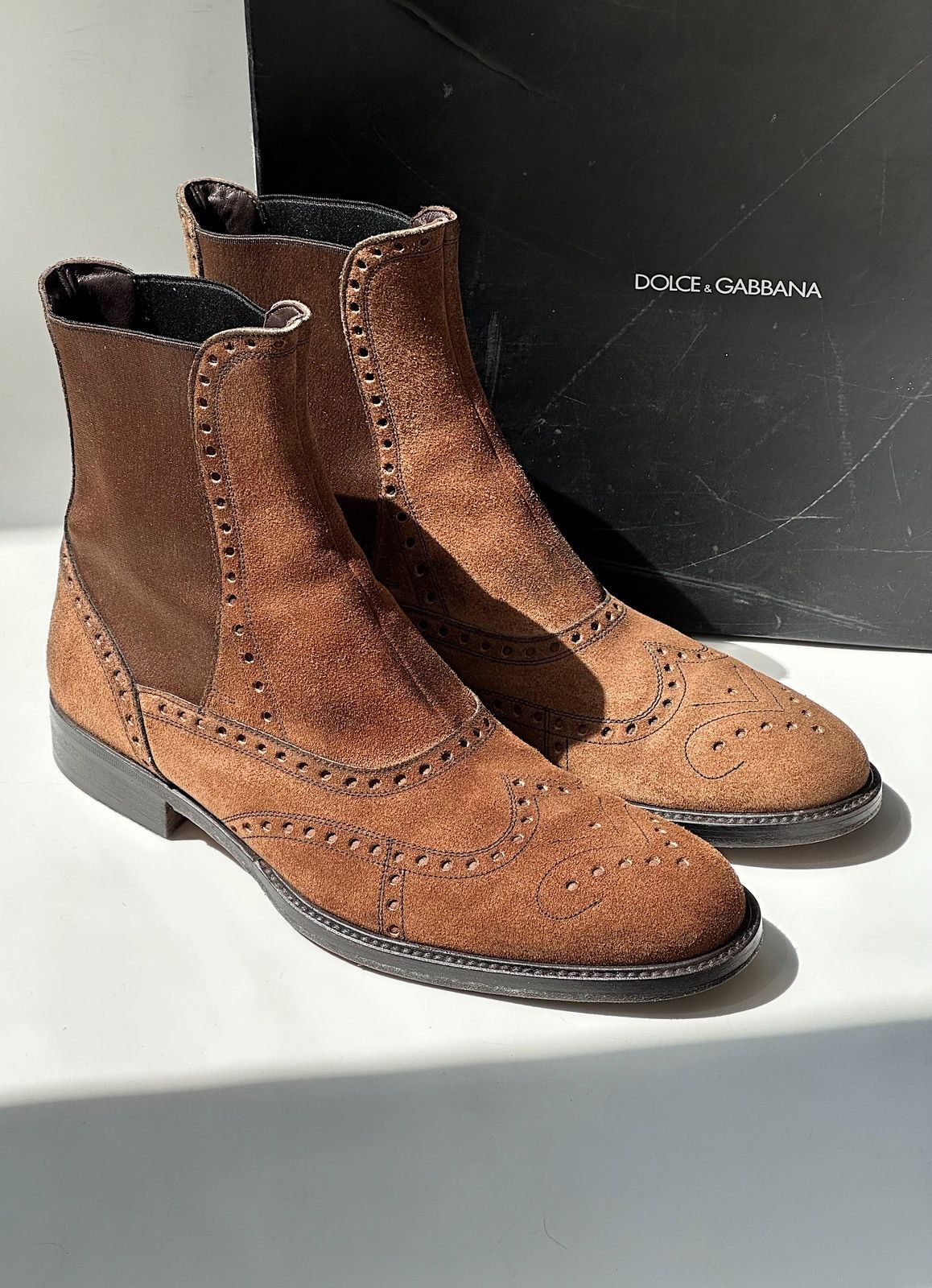 Dolce Gabbana x Vintage Dolce & Gabbana Suede Brogue Chelsea Boots Vintage Shoes 42 in Brown (Size 9)