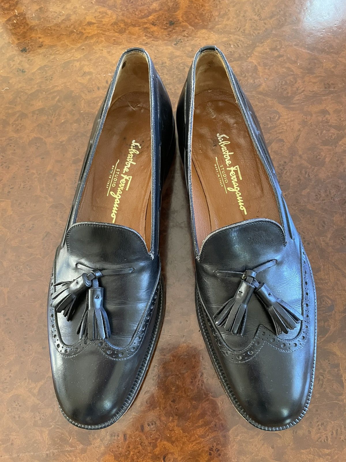 Salvatore Ferragamo Black Wingtip Tassel Loafers Made in Italy Size 9 Salvatore Ferragamo  main image 3