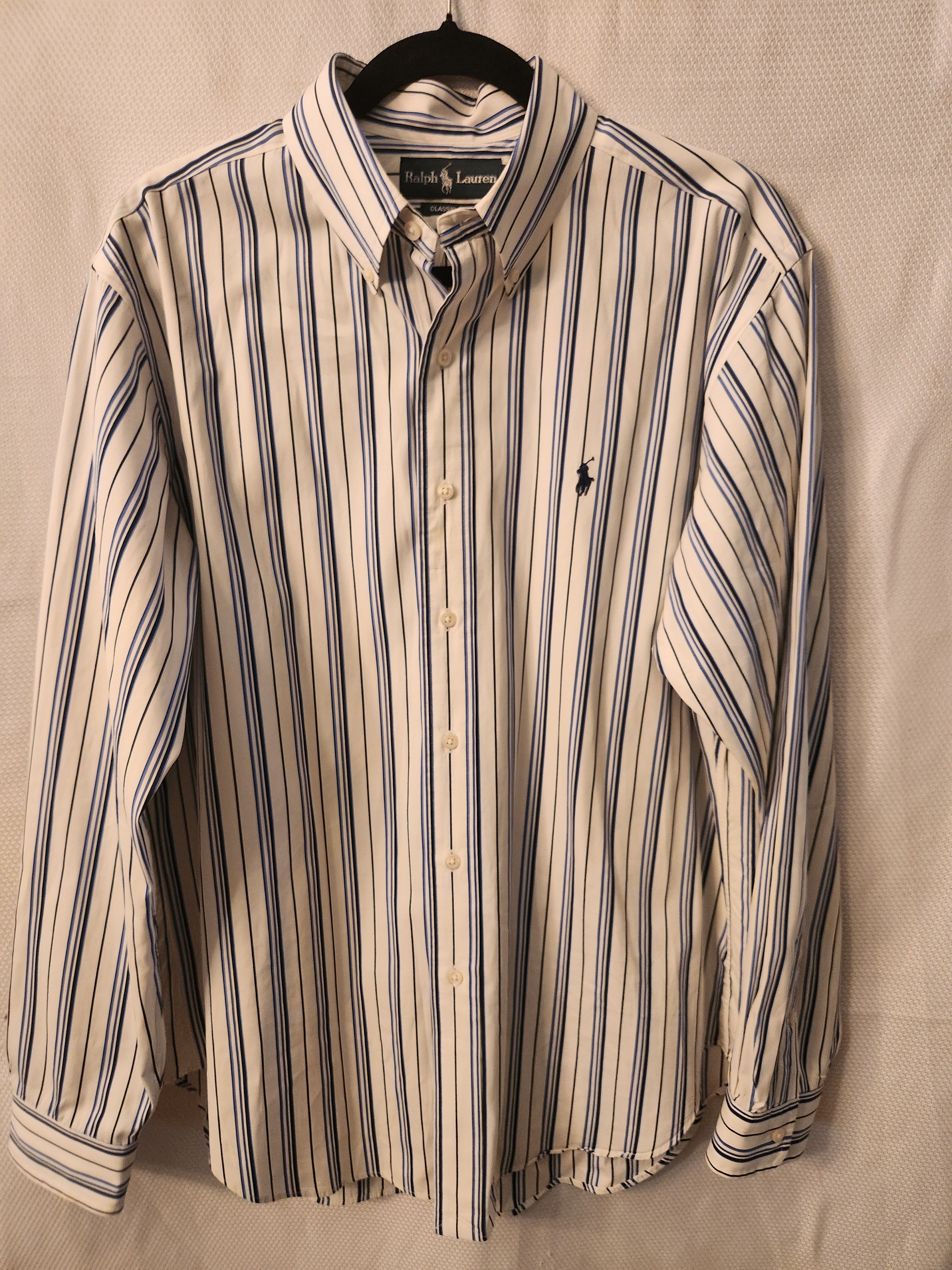 Ralph Lauren Men's 100% Cotton Long Sleeve Blue and White Striped Shirt Size US L / EU 52-54 / 3 - 1 Thumbnail