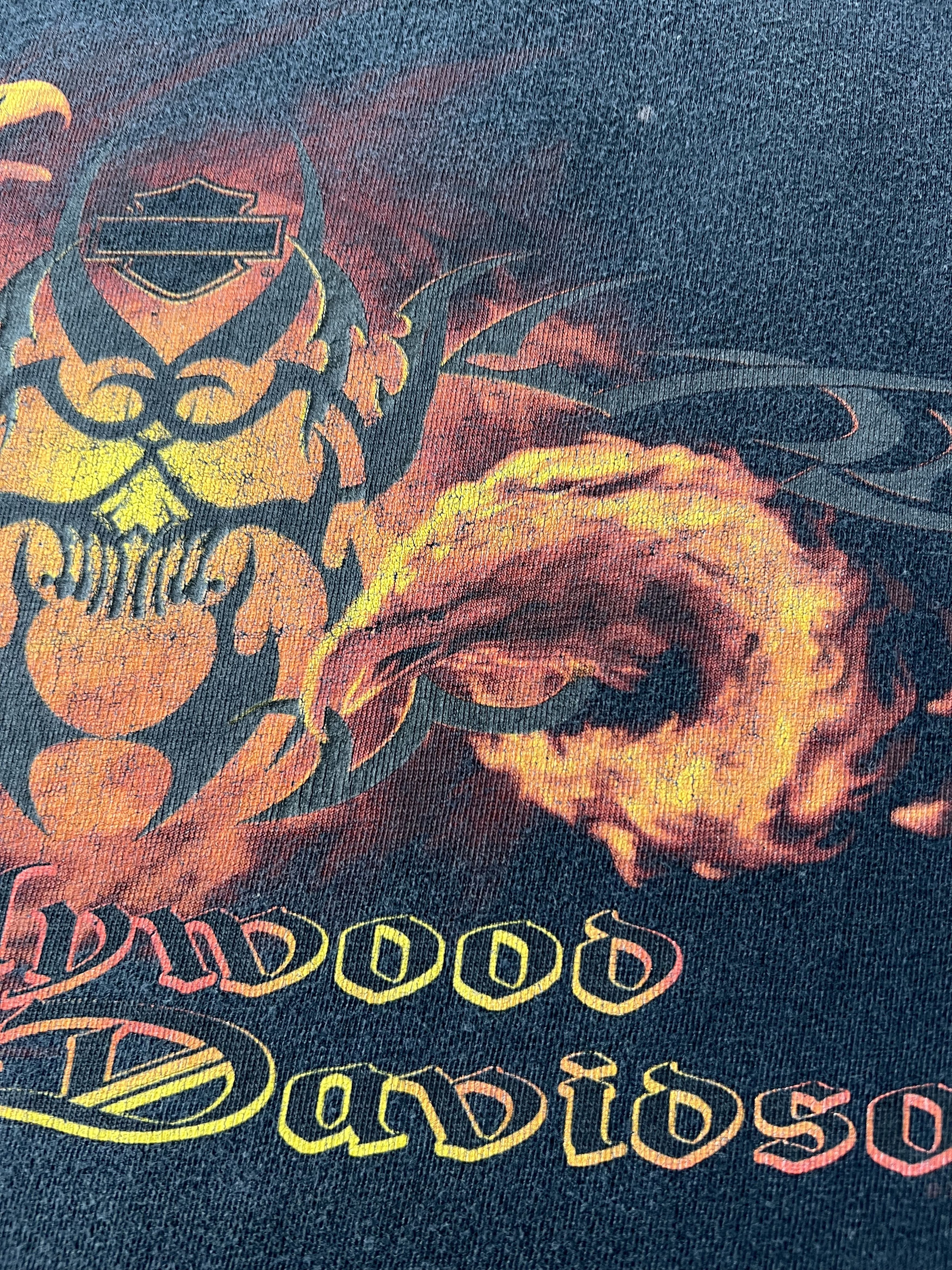 Harley Davidson Vintage 2000s Harley Davidson Eagle Flame Fire Skull T-shirt Size US L / EU 52-54 / 3 - 5 Thumbnail