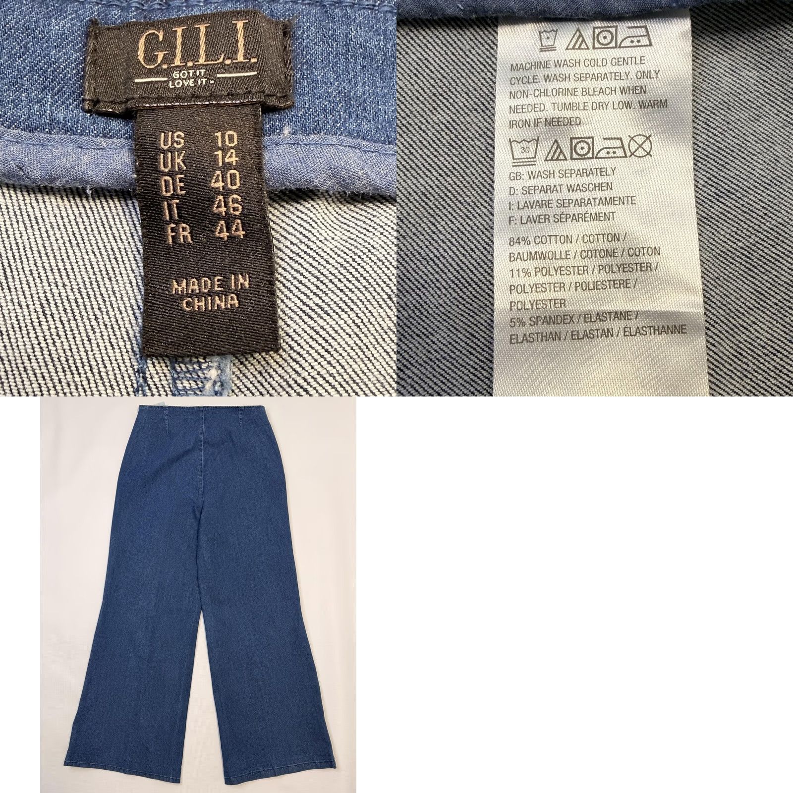 Vintage G.I.L.I. Jeans Womens 10 Blue High Rise Wide Leg Sailor Button Stretch Denim Jeans Size 32" / US 10 / IT 46 - 8 Thumbnail
