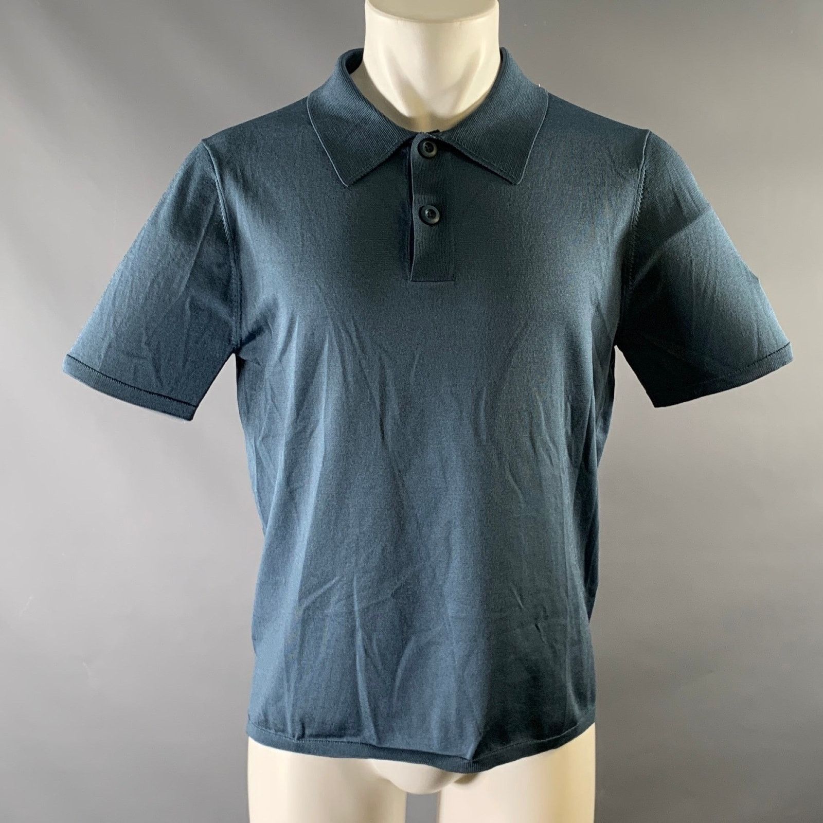 Sandro SANDRO Size S Navy Heather Acetate Blend Ribbed Polo Size US S / EU 44-46 / 1 - 1 Thumbnail