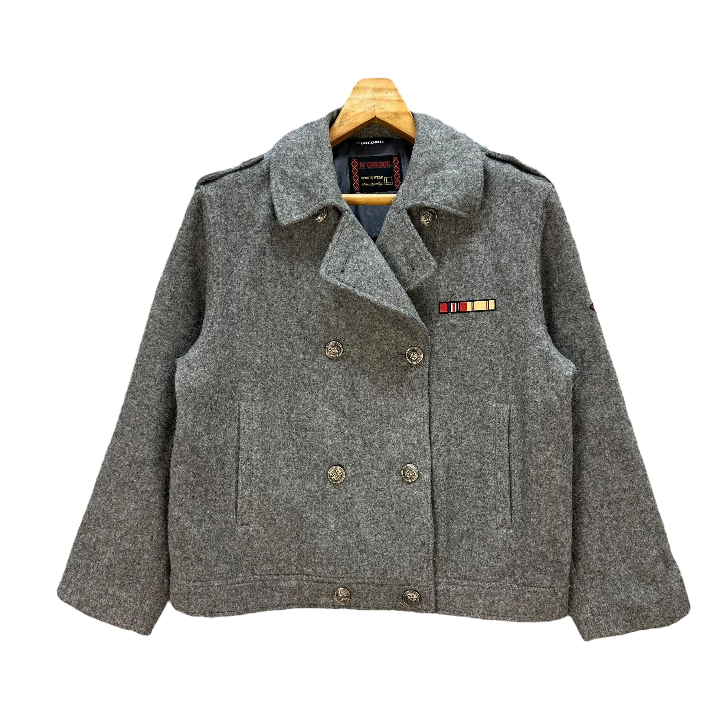 McGregor MCGREGOR Double Breasted Gray Wool Crop Coat #A37-0840 Size L / US 10 / IT 46 - 1 Thumbnail
