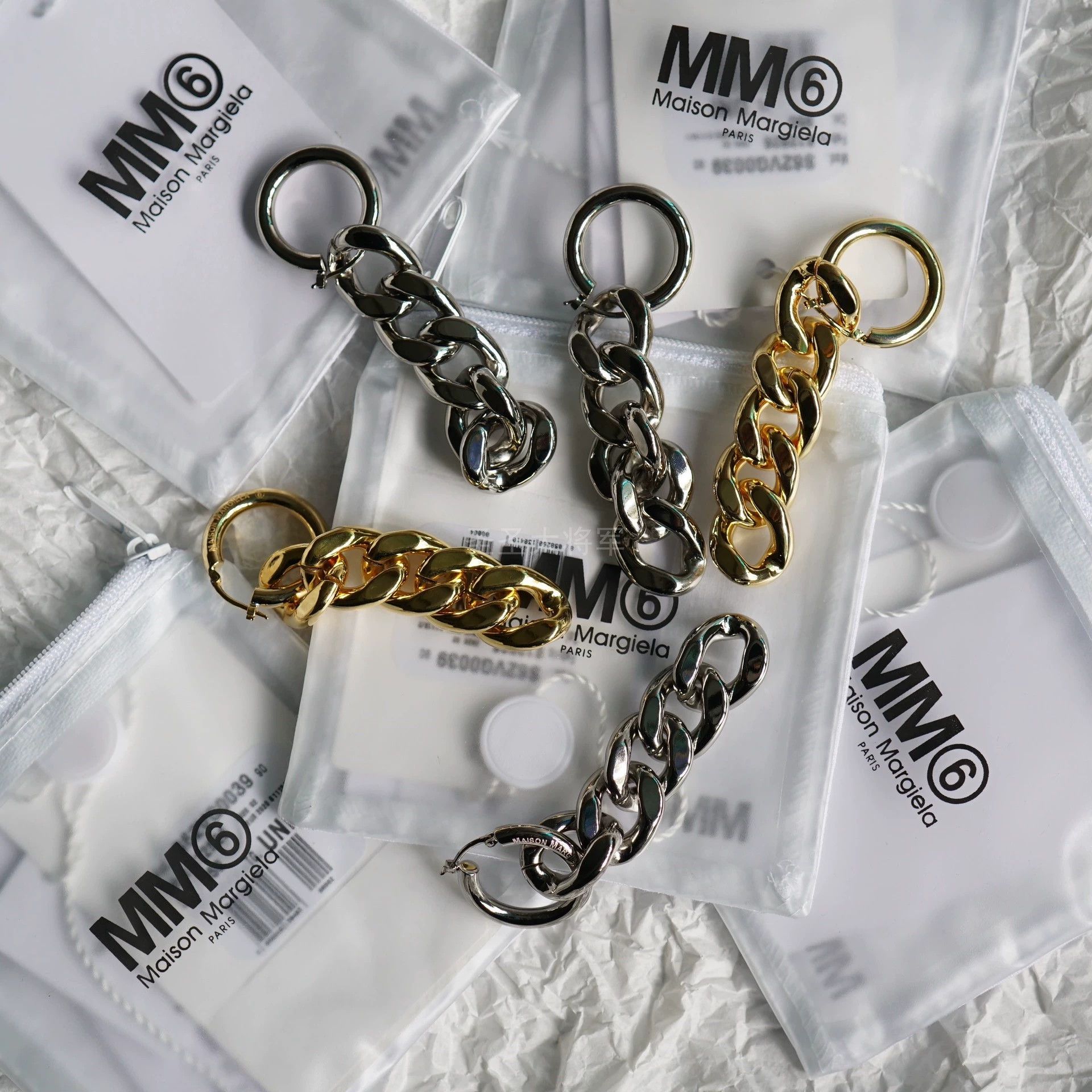 Maison Margiela Maison Margiela Chain Earrings 8.5cm Silver/Gold Size ONE SIZE - 1 Thumbnail