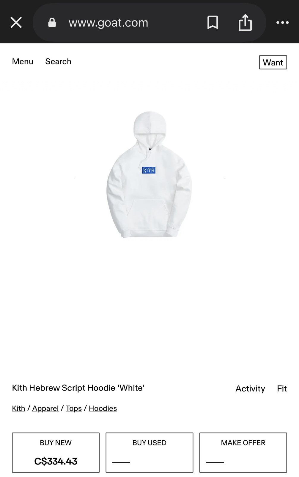 Kith KITH HEBREW SCRIPT WHITE HOODIE Size US L / EU 52-54 / 3 - 6 Thumbnail