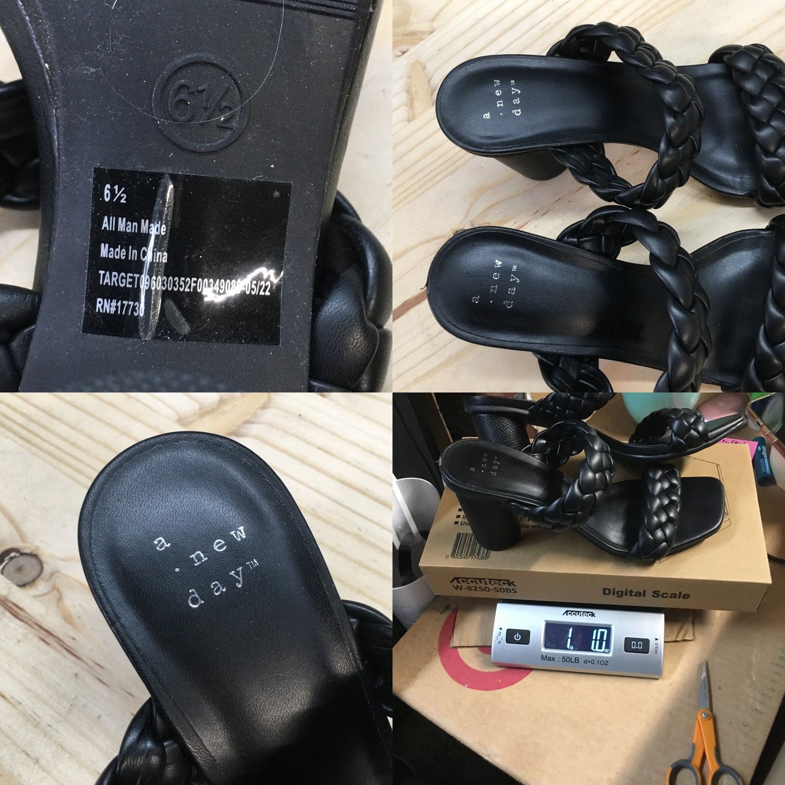 Vintage A New Day Sandals Womens 6.5 Two Braided Straps Slide Casual Black Faux Leather Size US 7 / IT 37 - 9 Thumbnail