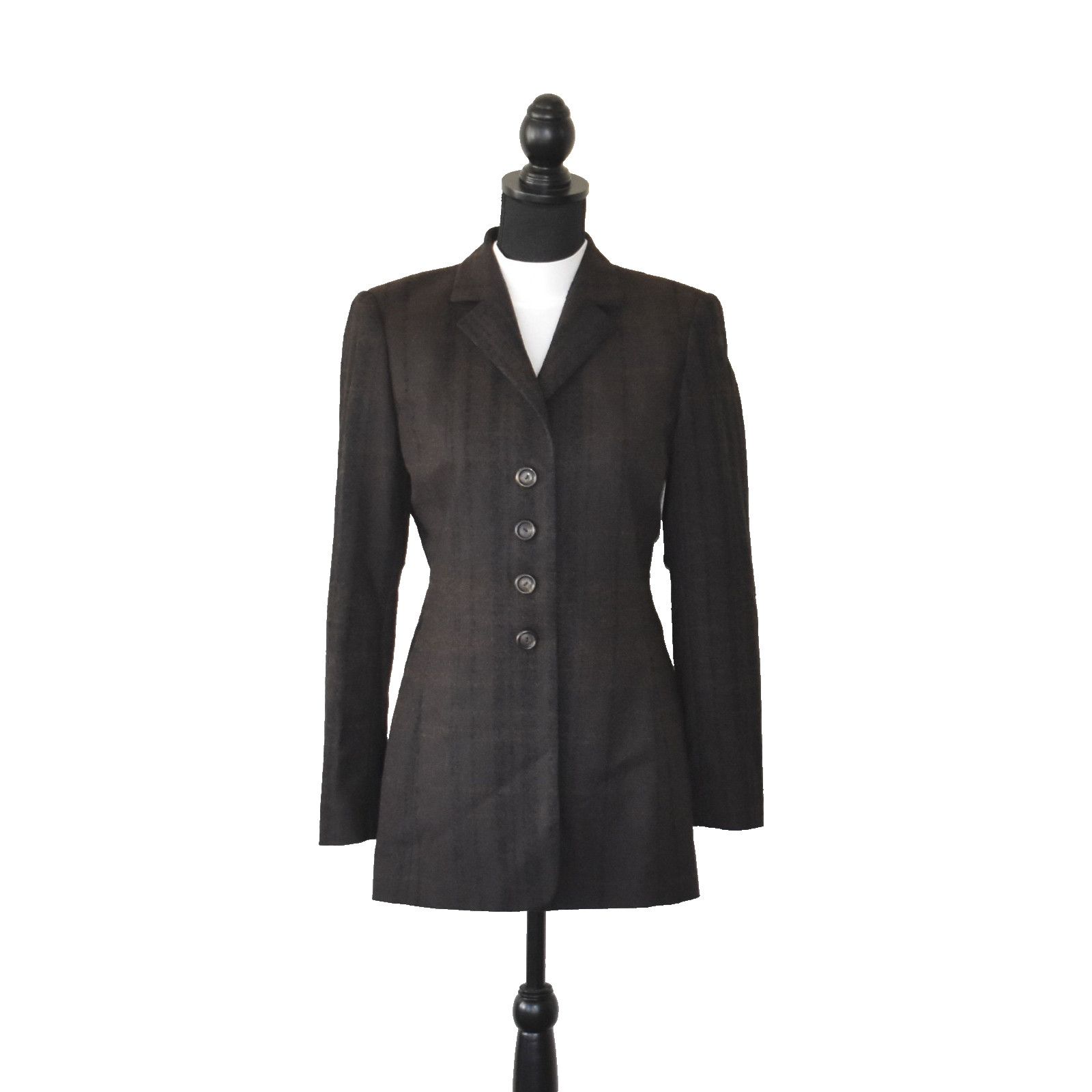 Akris AKRIS Brown Wool Check Pattern Four Button Jacket Size US 6 Size M / US 6-8 / IT 42-44 - 1 Thumbnail